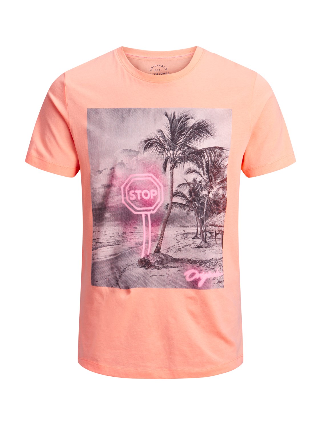 Jack Jones Erkek T-Shirt 12136530 Neon Peach