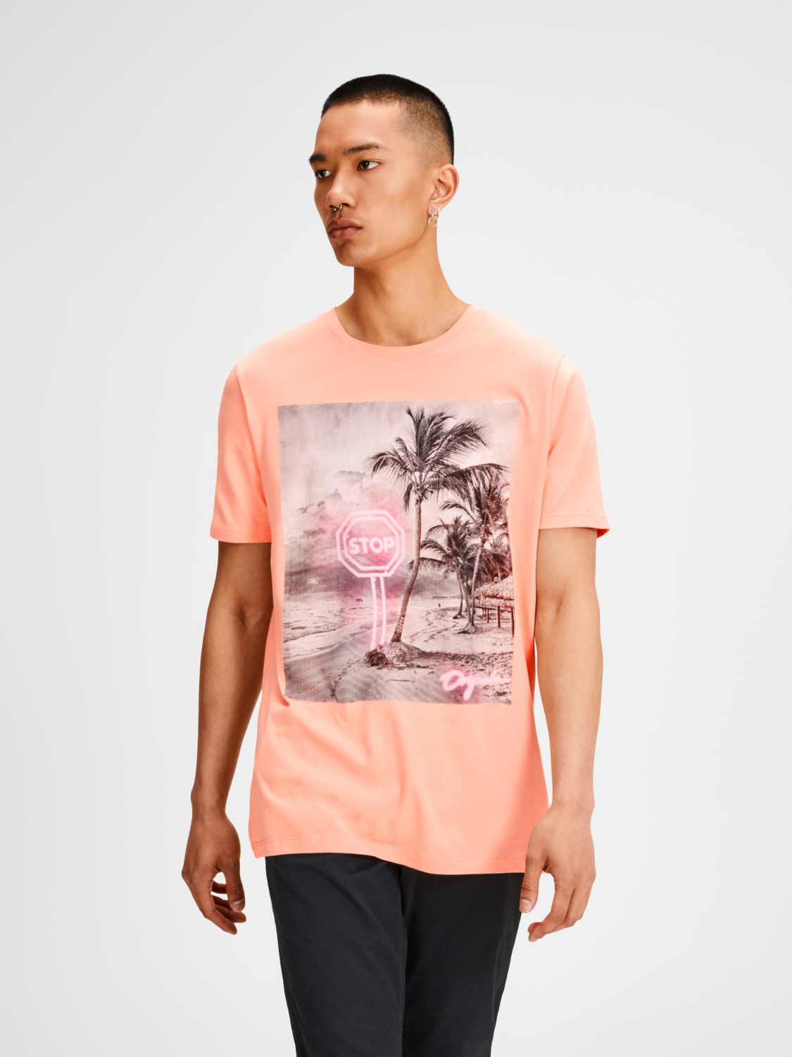 Jack Jones Erkek T-Shirt 12136530 Neon Peach