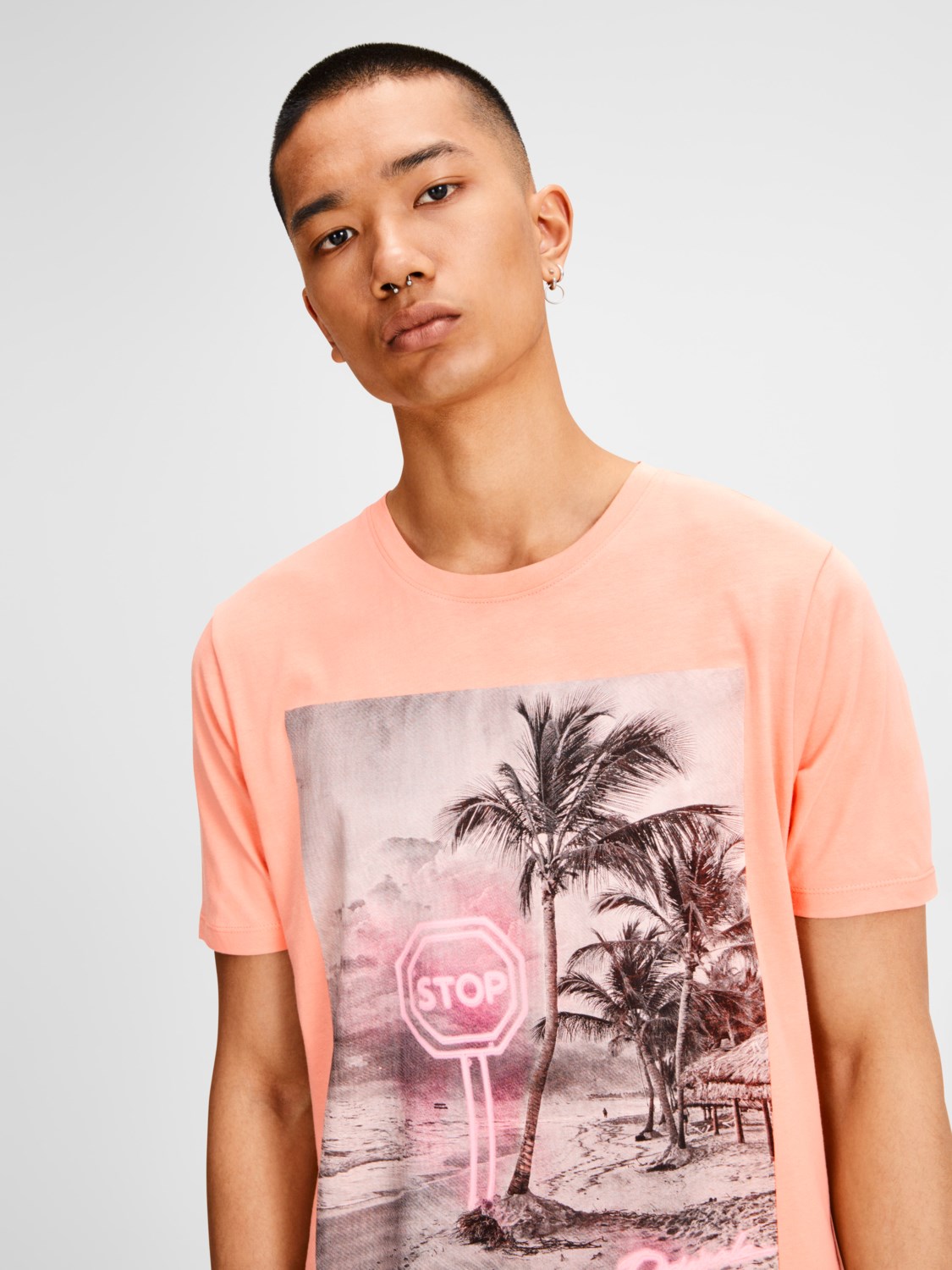 Jack Jones Erkek T-Shirt 12136530 Neon Peach