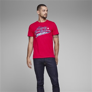 Jack Jones Erkek T-Shirt 12147765 Tango Red