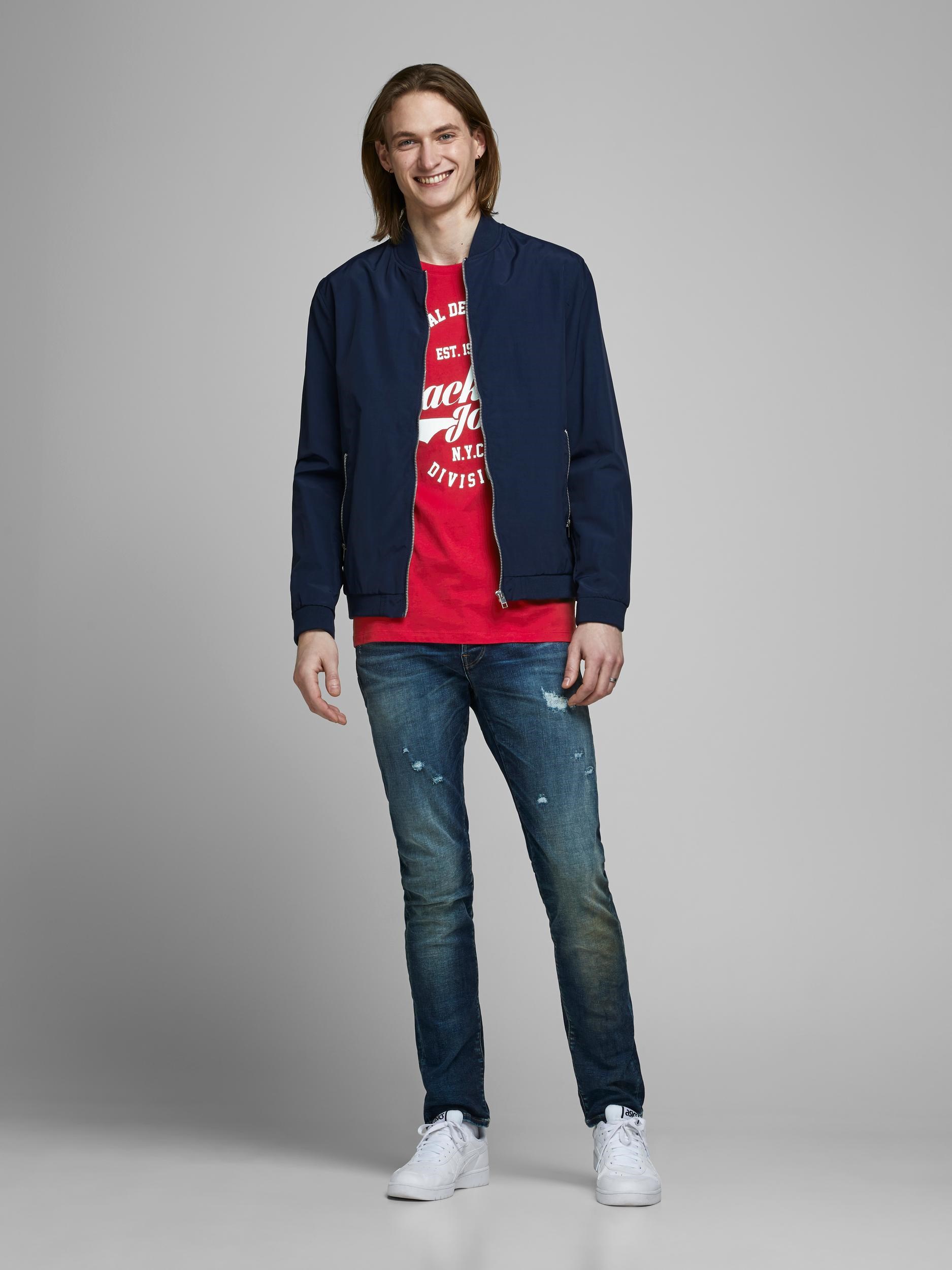 Jack Jones Erkek T-Shirt 12147844 Tango Red