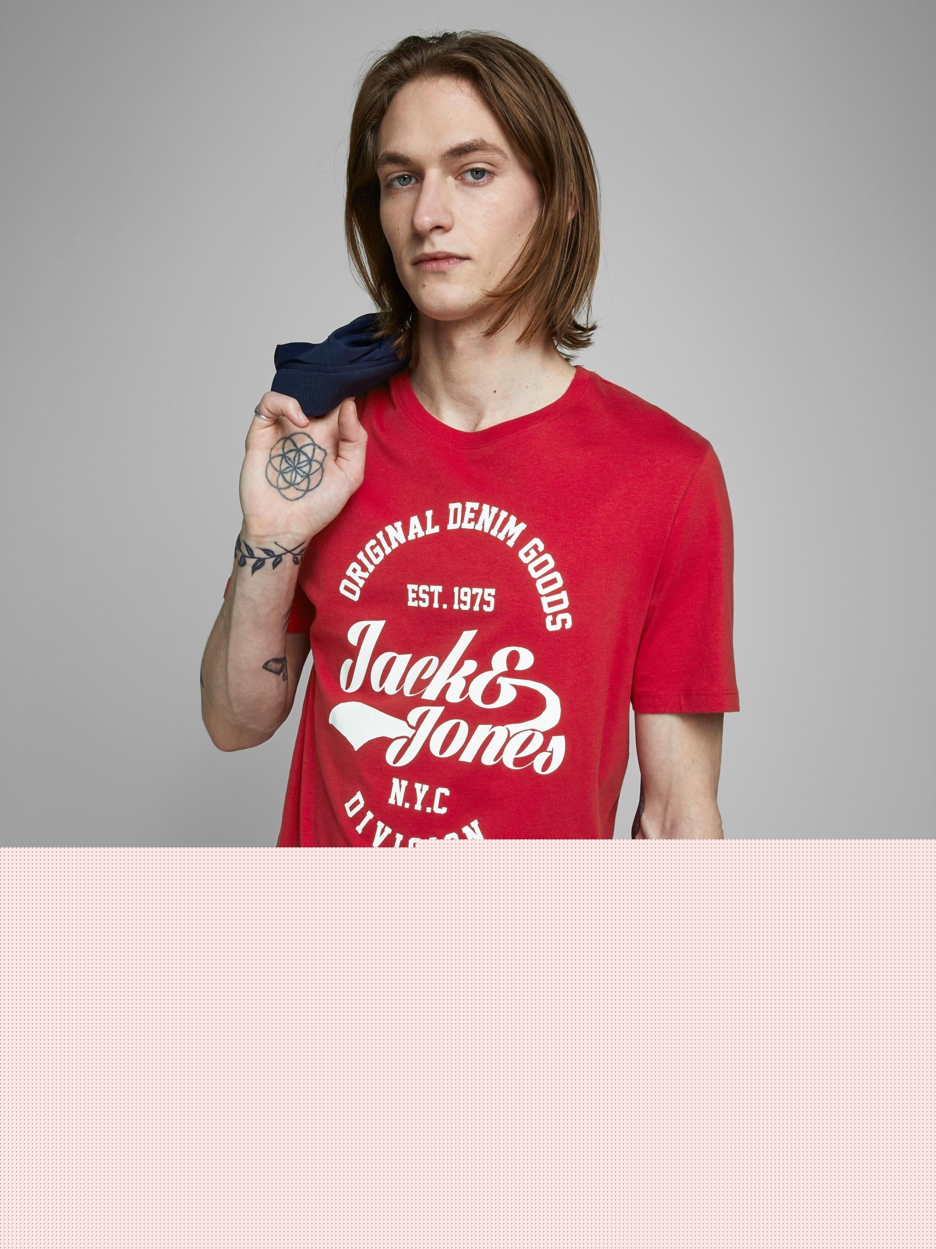 Jack Jones Erkek T-Shirt 12147844 Tango Red
