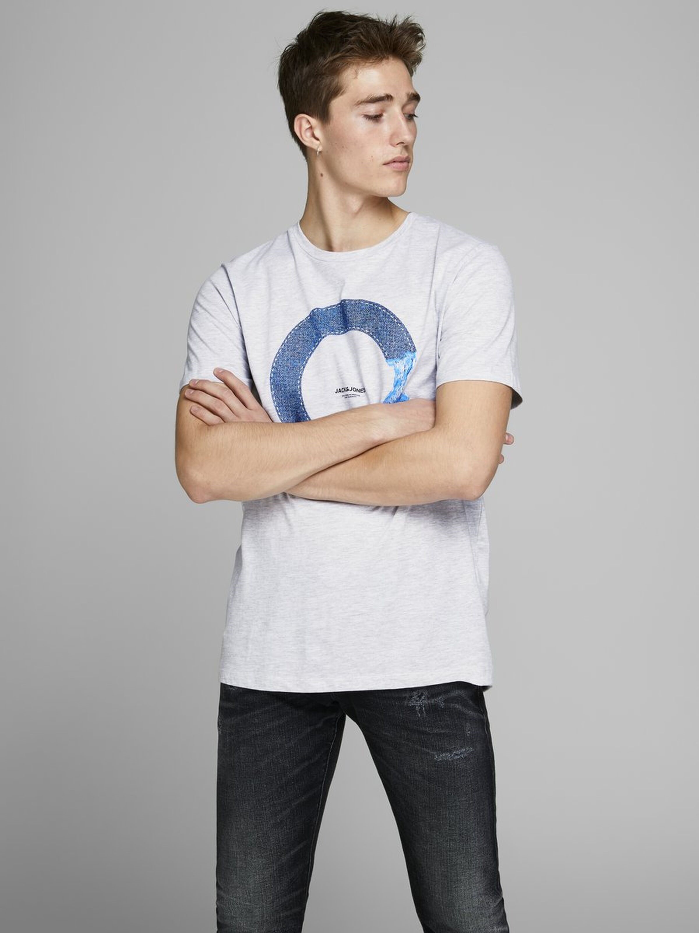 Jack Jones Erkek T-Shirt 12167185 White Melange