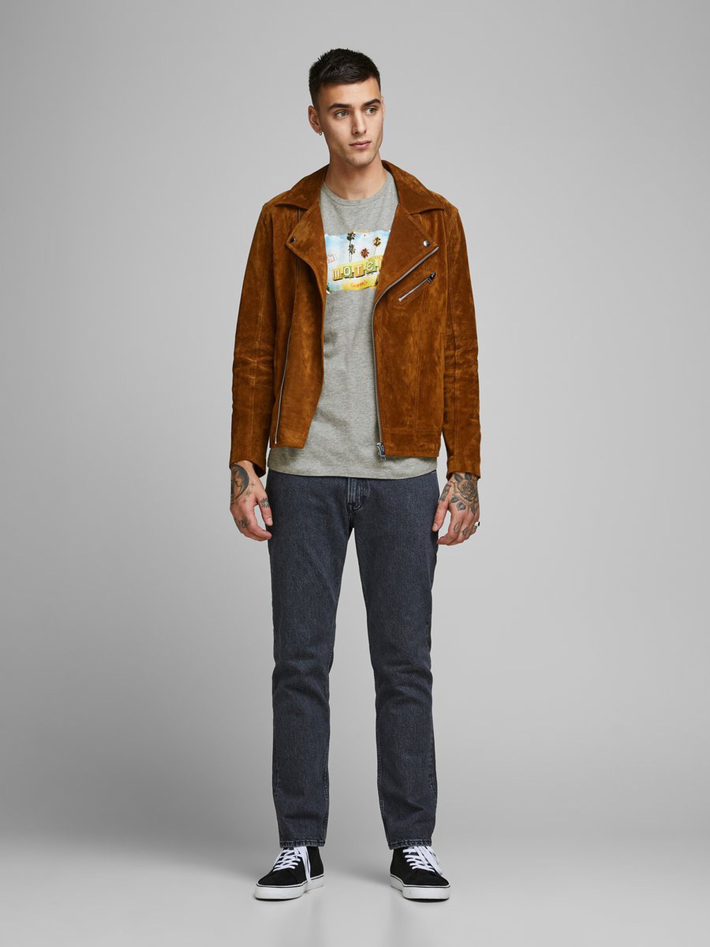 Jack Jones Erkek T-Shirt 12171737 Light Grey Melange