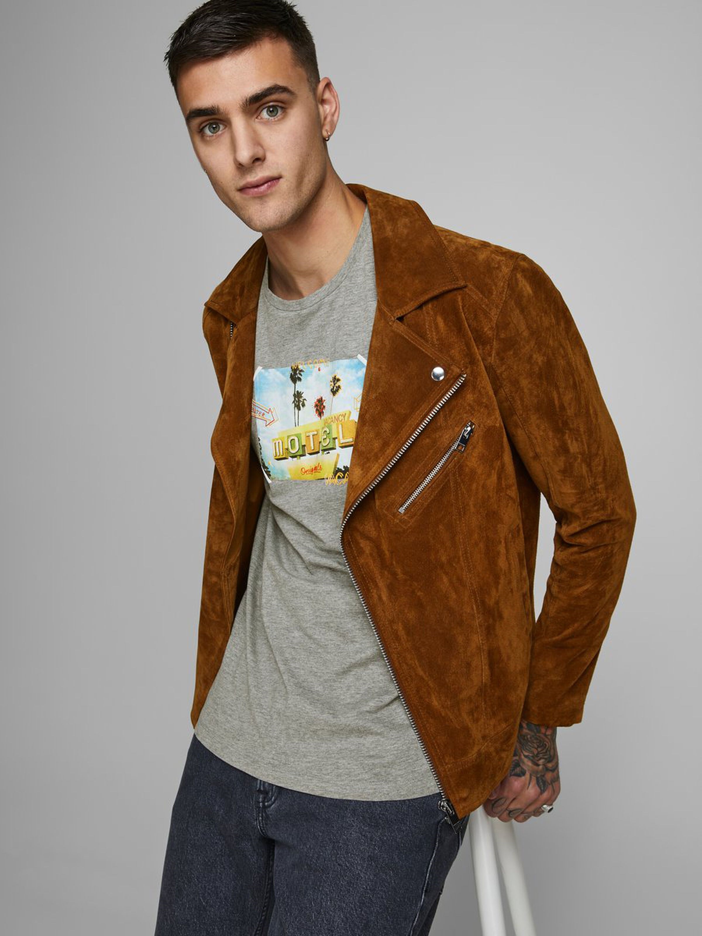 Jack Jones Erkek T-Shirt 12171737 Light Grey Melange