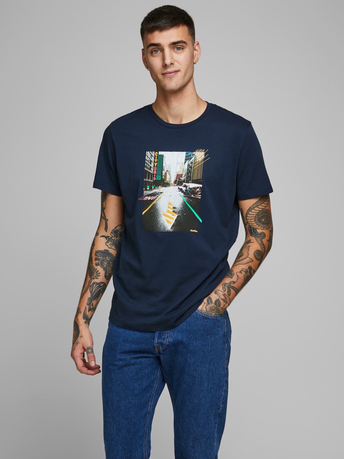 Jack Jones Erkek T-Shirt 12171737 Navy Blazer