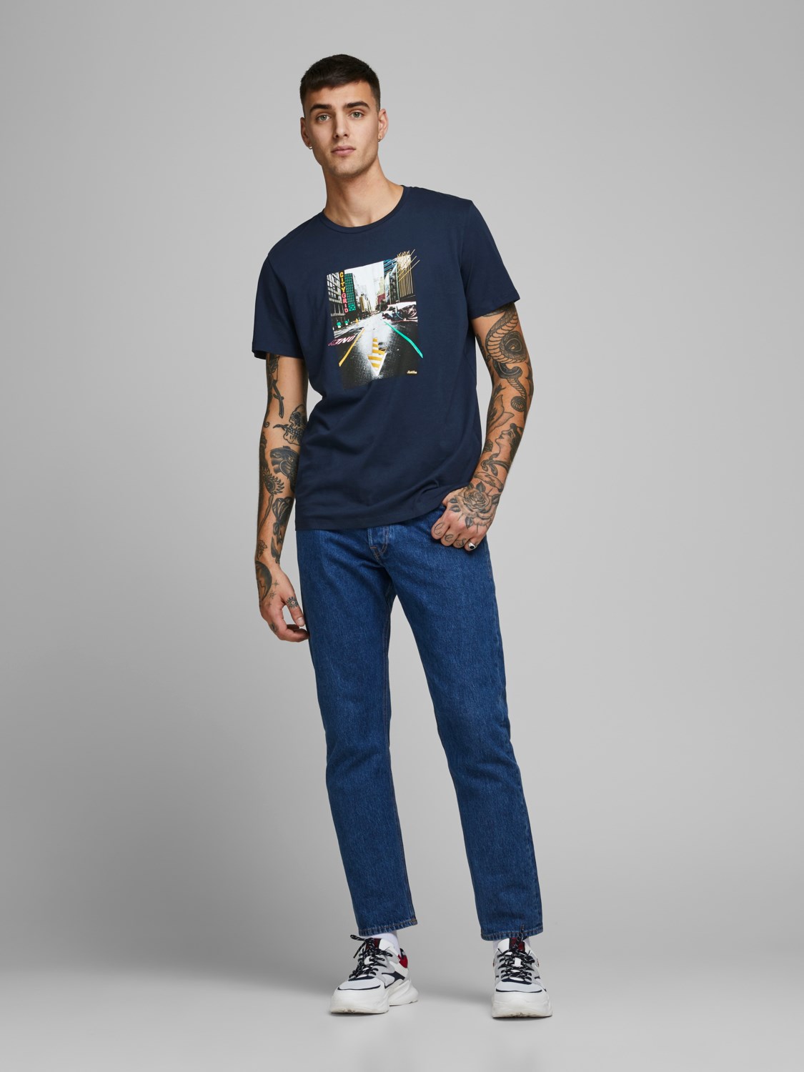 Jack Jones Erkek T-Shirt 12171737 Navy Blazer