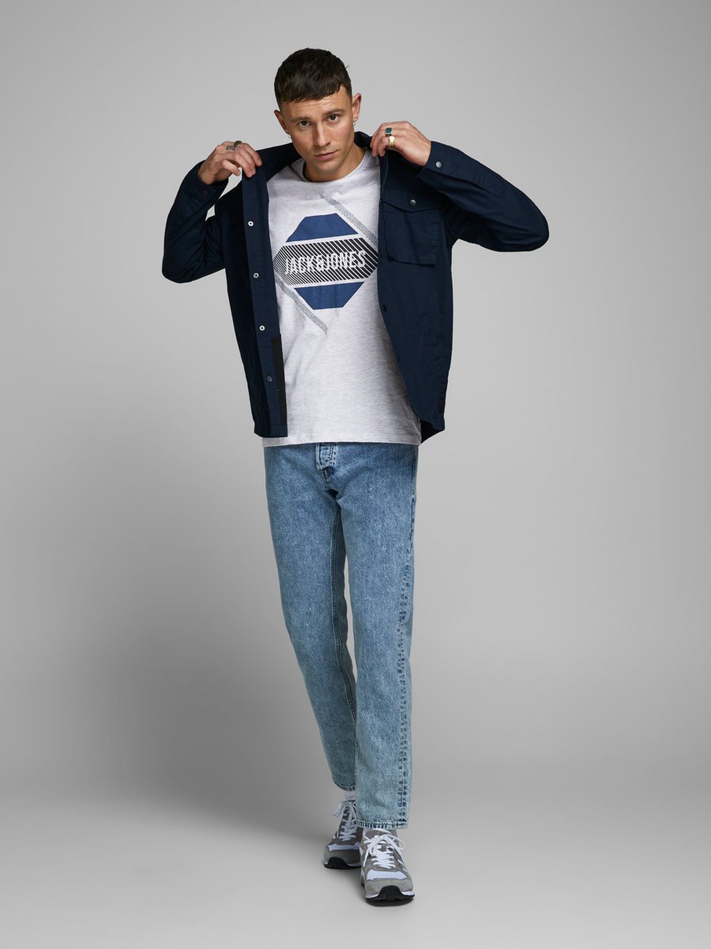Jack Jones Erkek T-Shirt 12172214 White Melange