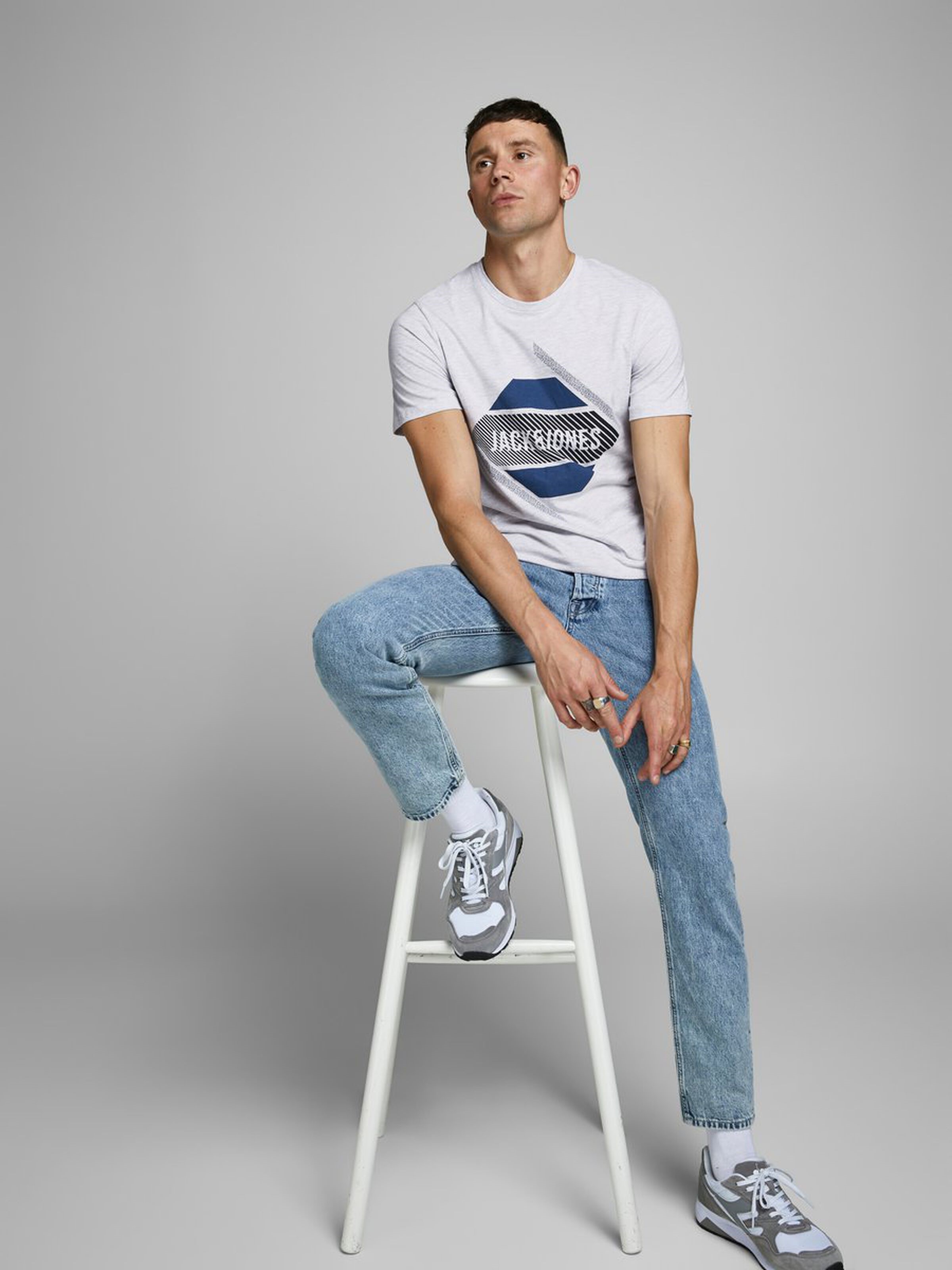 Jack Jones Erkek T-Shirt 12172214 White Melange