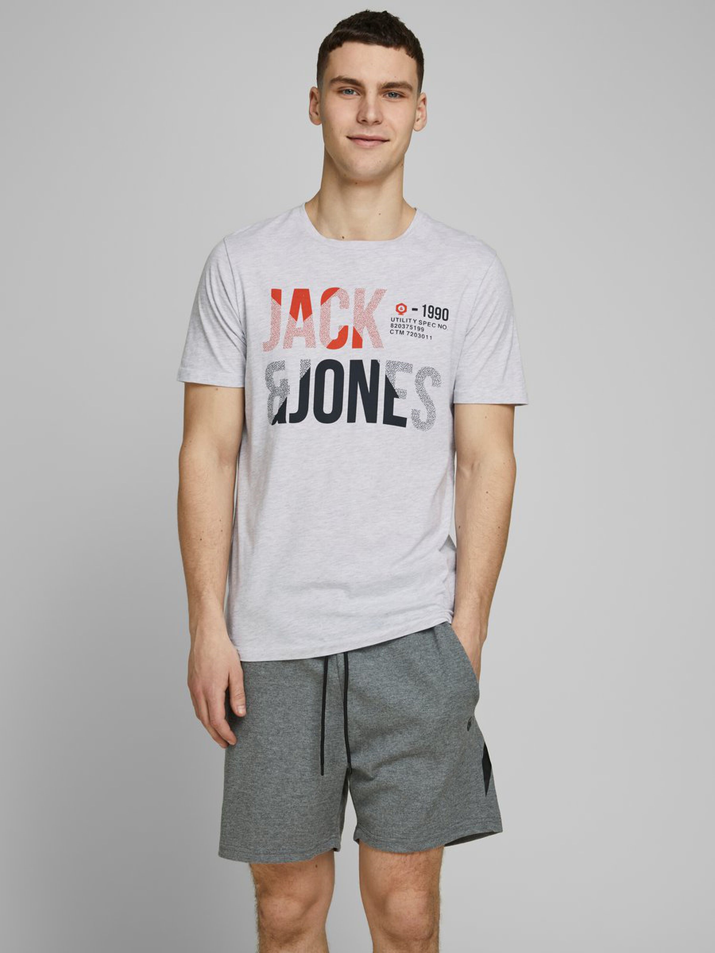 Jack Jones Erkek T-Shirt 12172215 White Melange