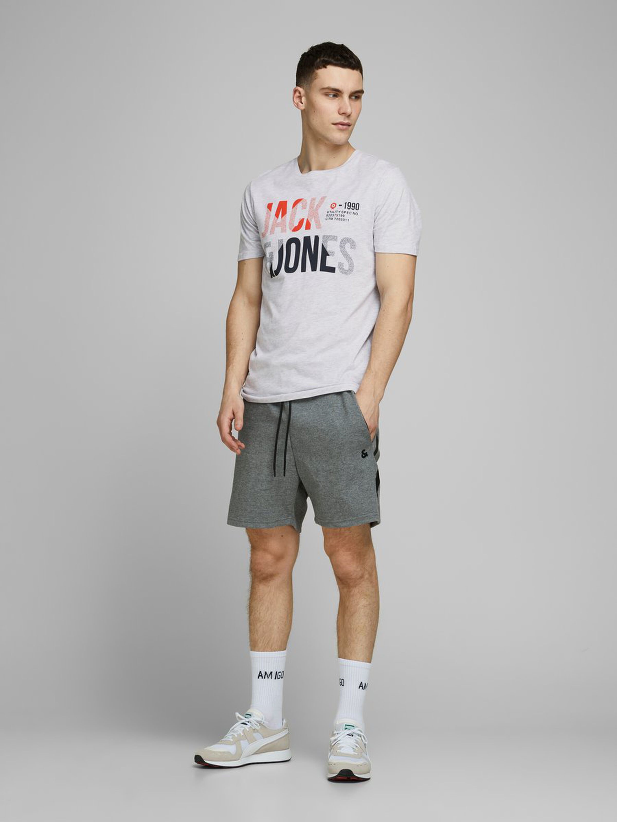 Jack Jones Erkek T-Shirt 12172215 White Melange