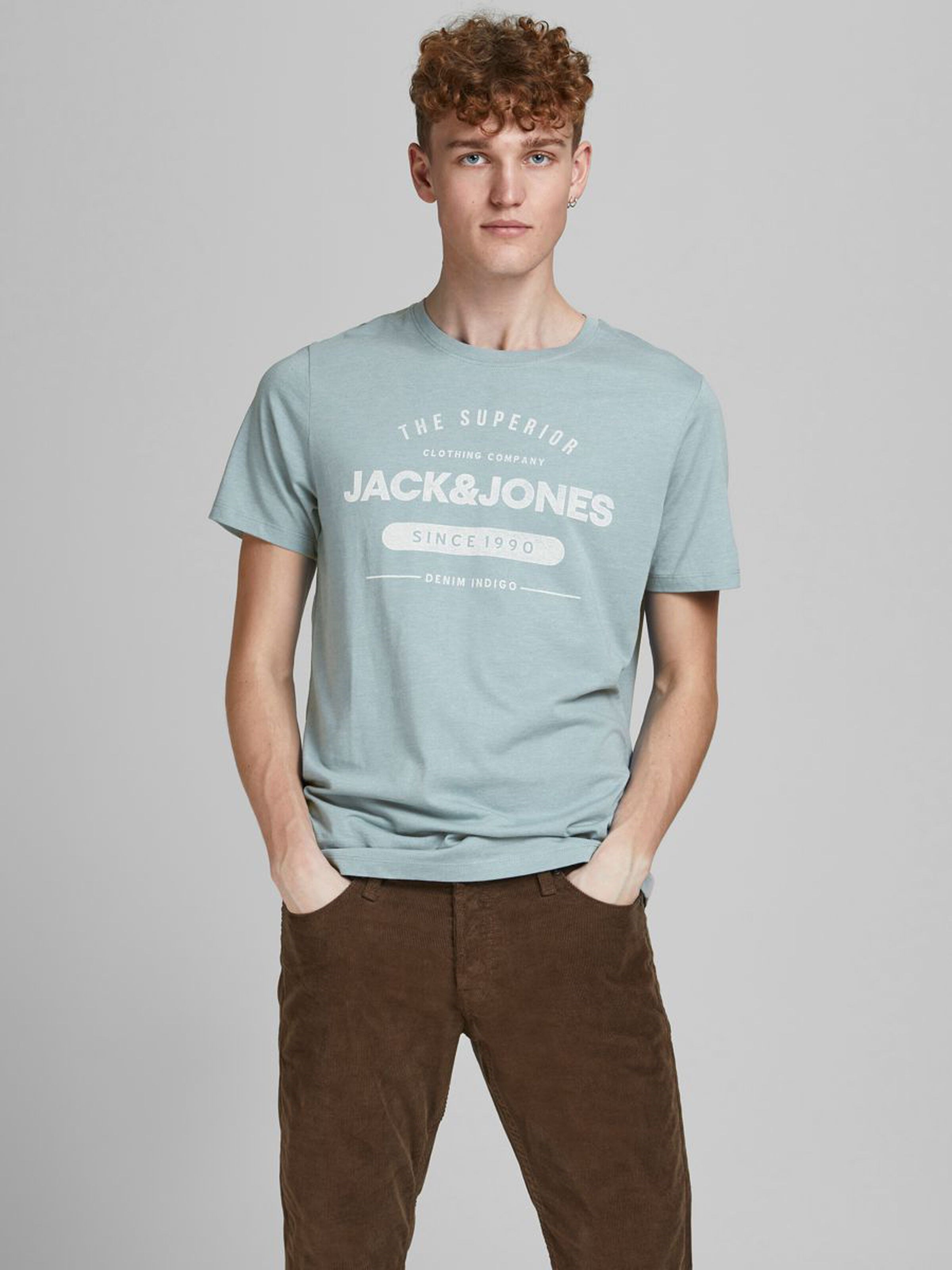 Jack Jones Erkek T-Shirt 12177533 Faded Denim