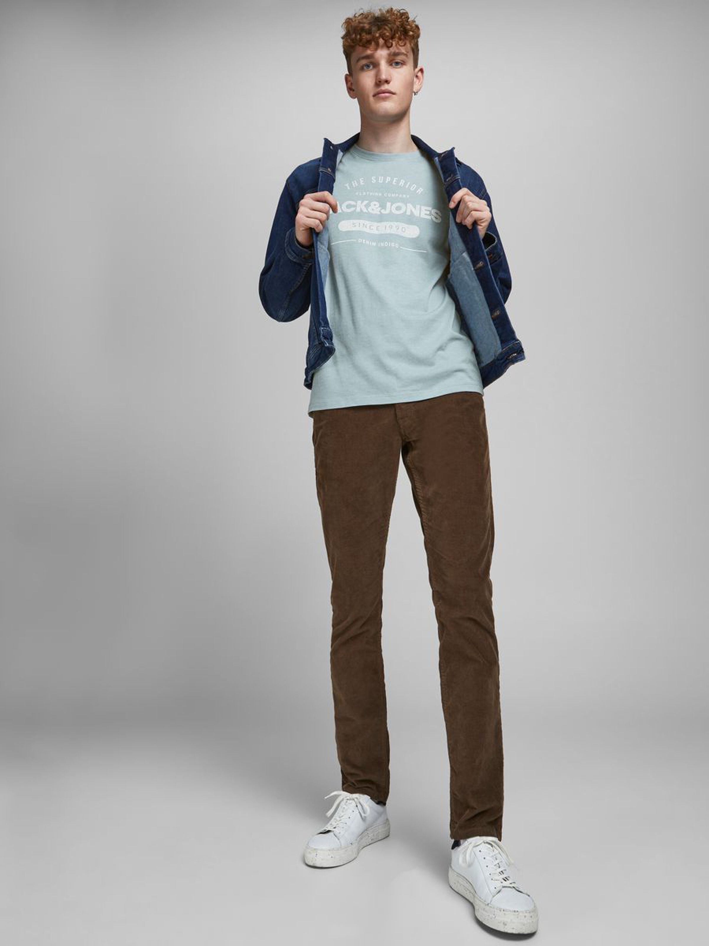 Jack Jones Erkek T-Shirt 12177533 Faded Denim