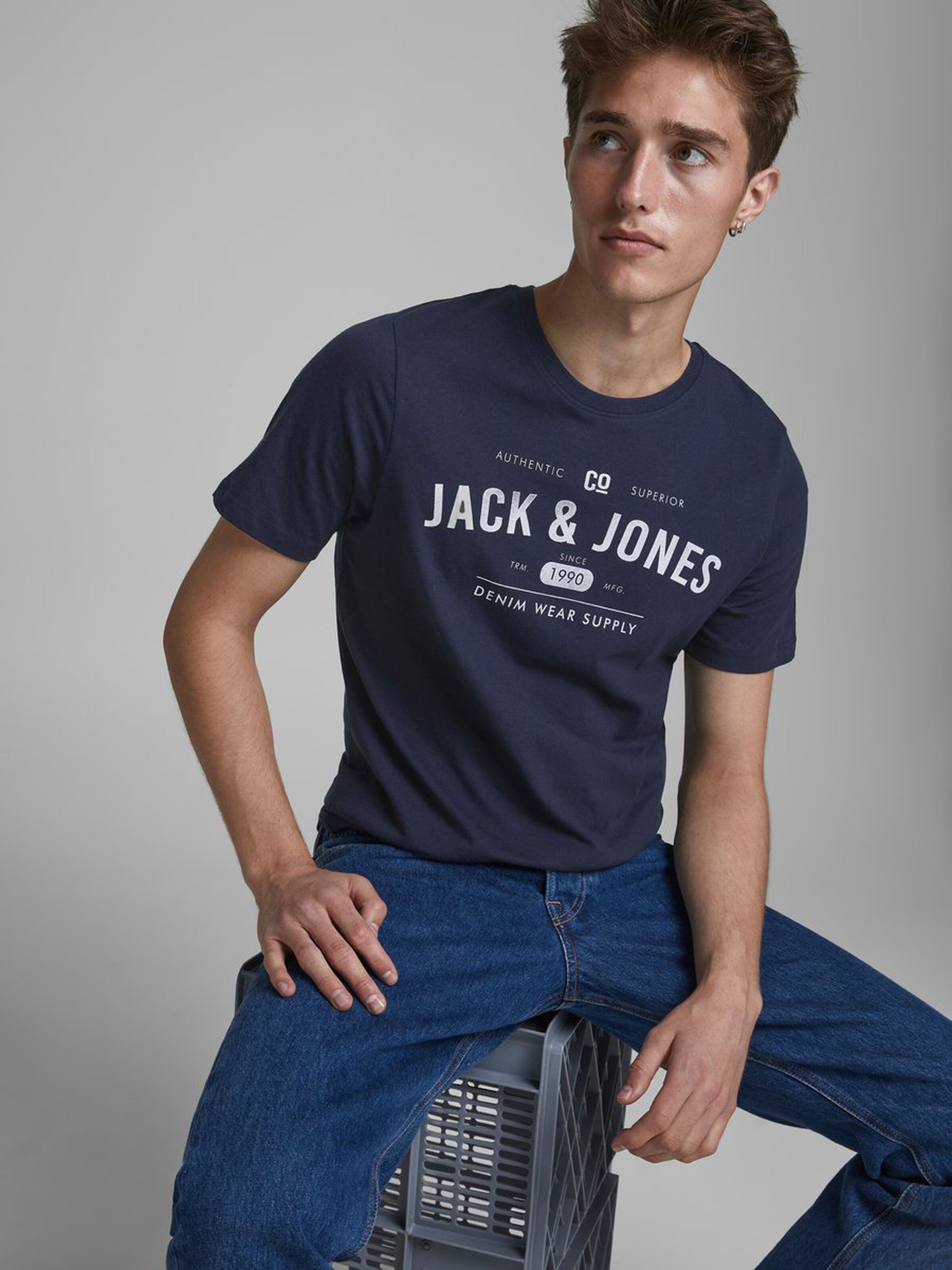 Jack Jones Erkek T-Shirt 12177533 Navy Blazer