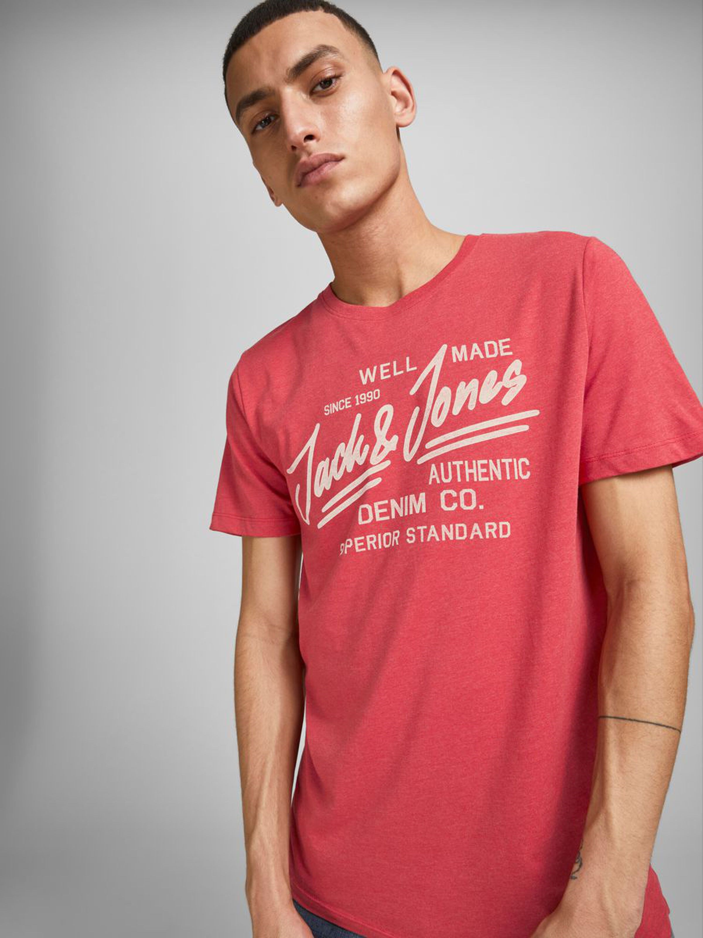 Jack Jones Erkek T-Shirt 12177533 True Red