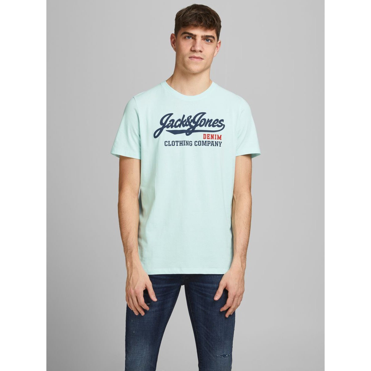 Jack Jones Erkek T-Shirt 12180867 Bleached Aqua