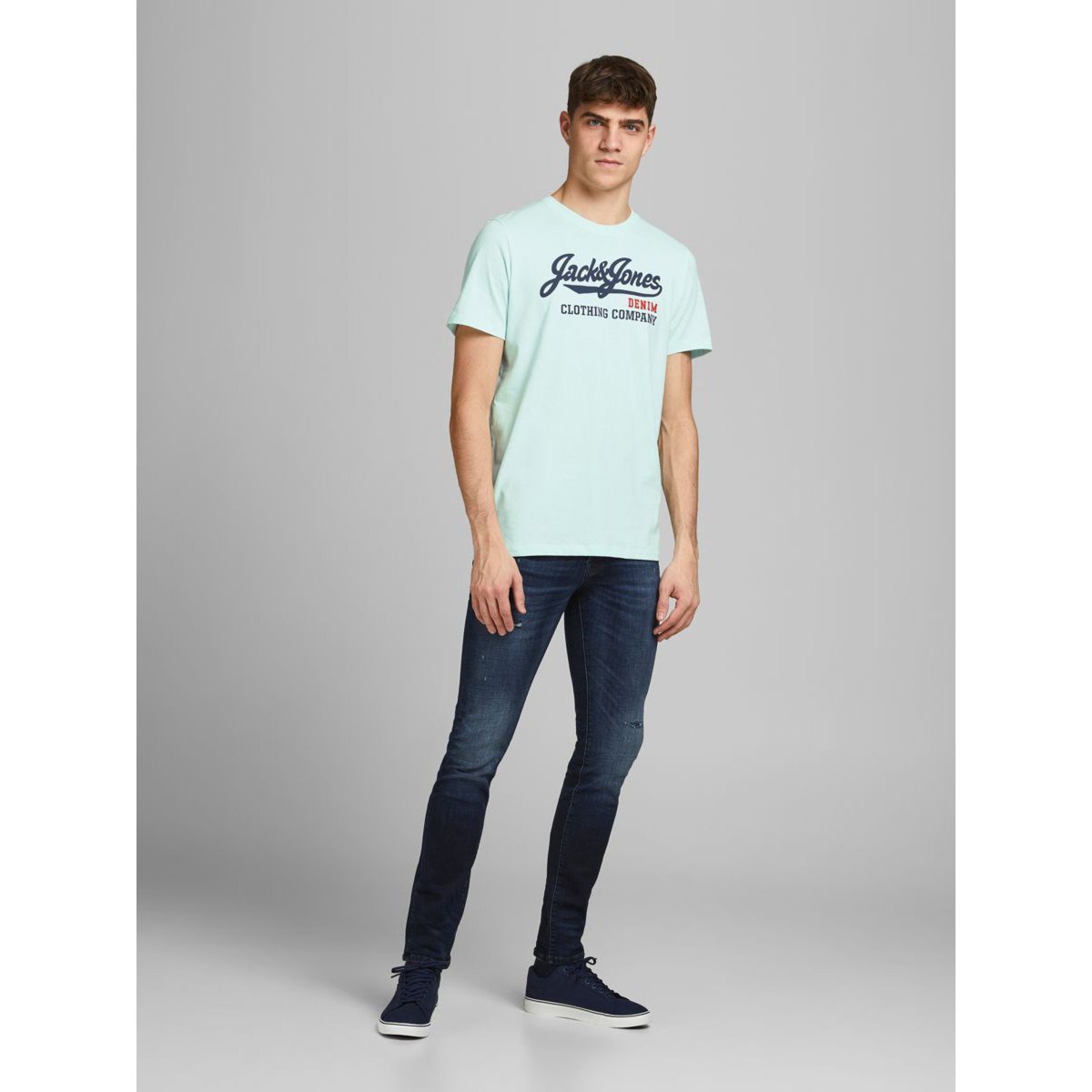 Jack Jones Erkek T-Shirt 12180867 Bleached Aqua