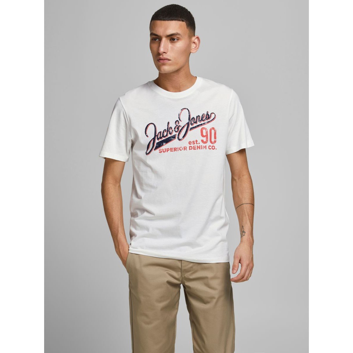 Jack Jones Erkek T-Shirt 12180867 Cloud Dancer
