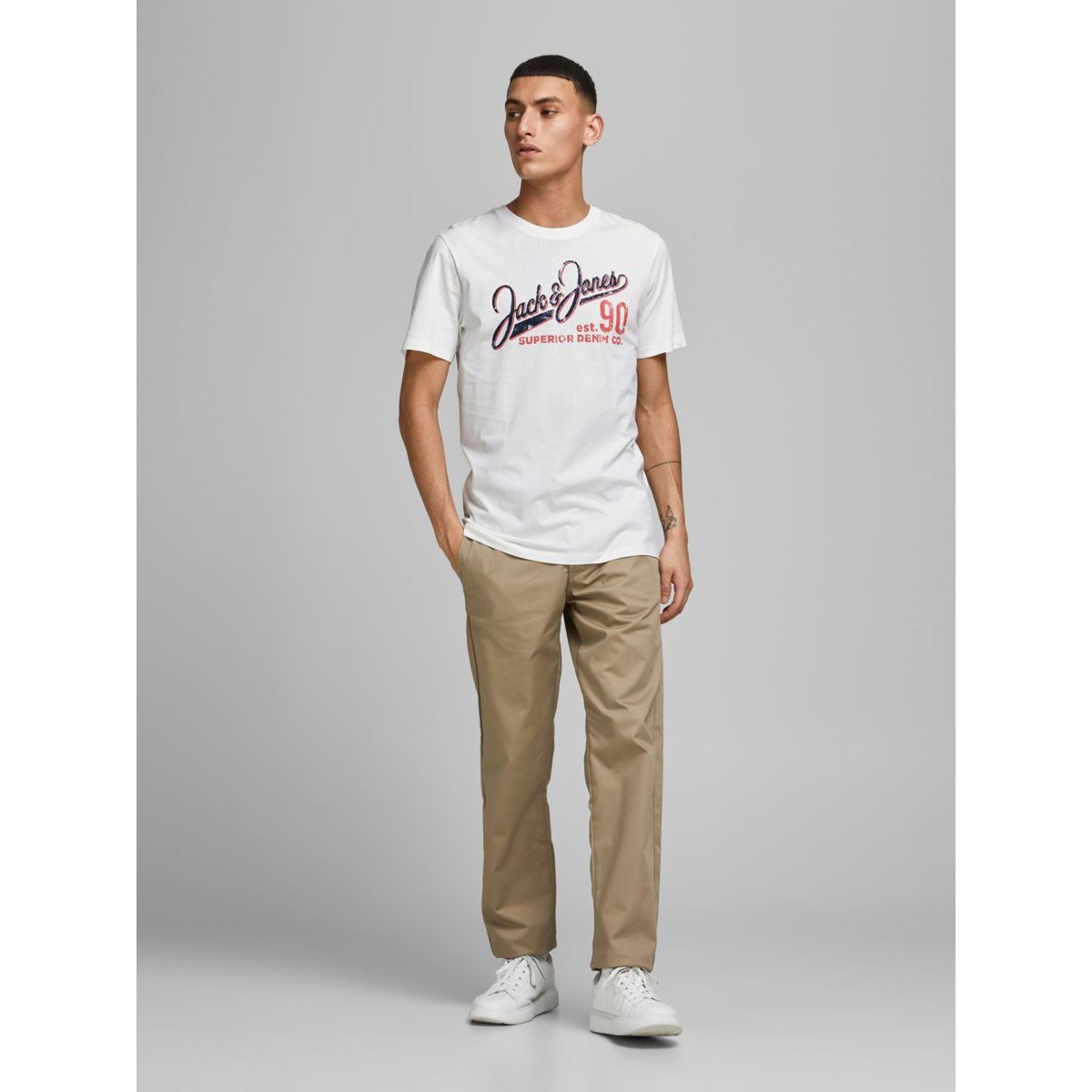 Jack Jones Erkek T-Shirt 12180867 Cloud Dancer