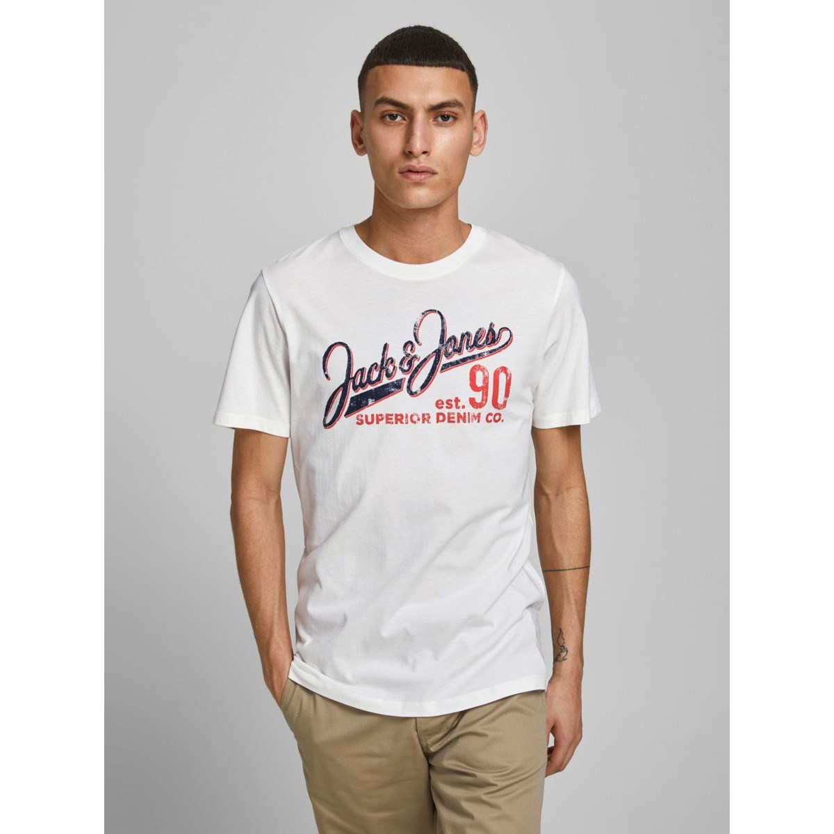 Jack Jones Erkek T-Shirt 12180867 Cloud Dancer