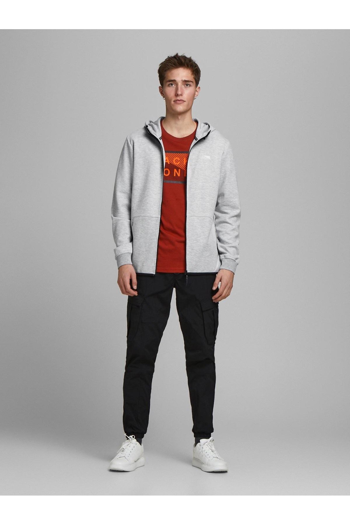 Jack Jones Erkek S-Shirt 12184879 Light Grey Melange