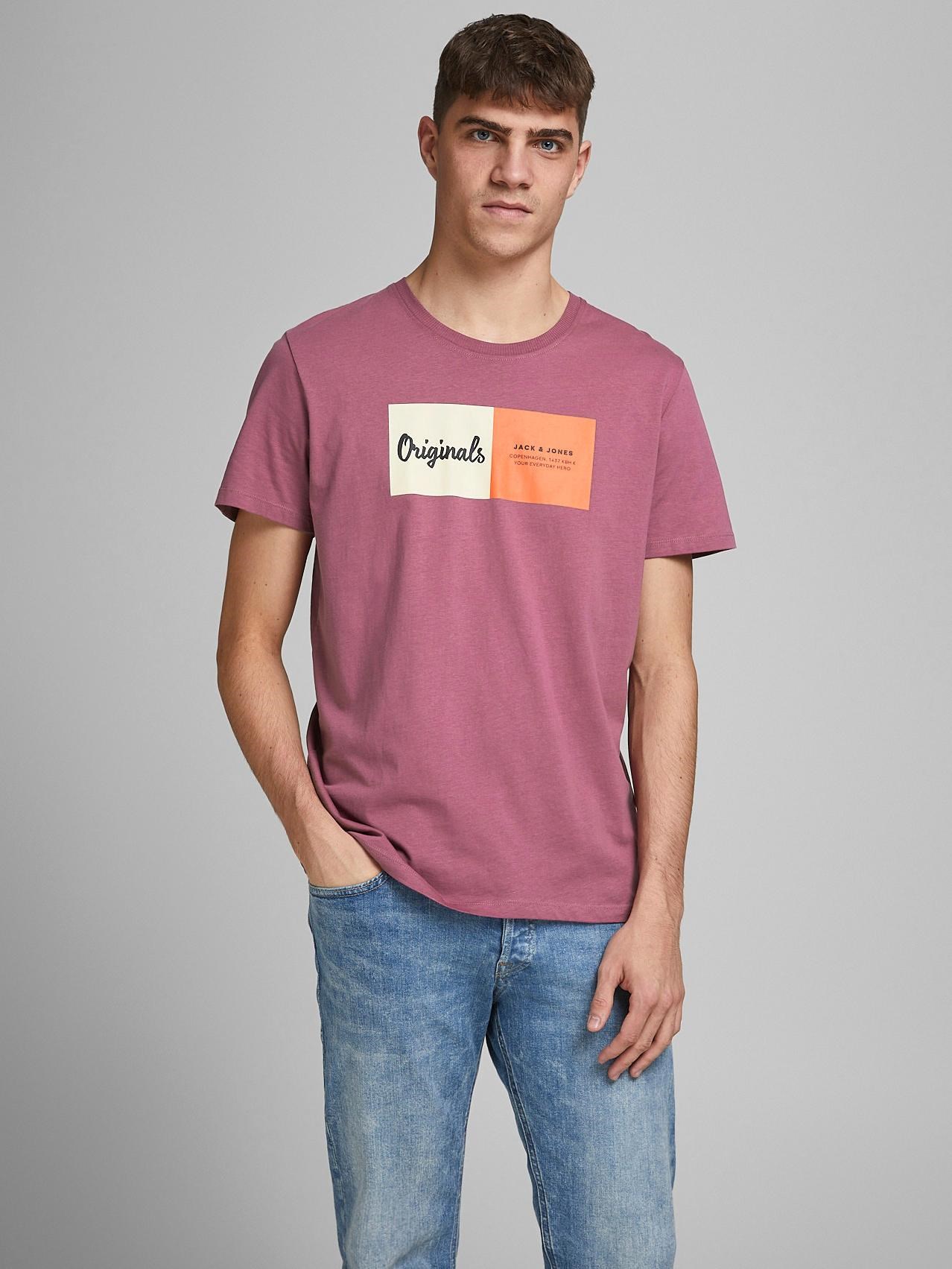 Jack Jones Erkek T-Shirt 12185595 Hawthorn Rose