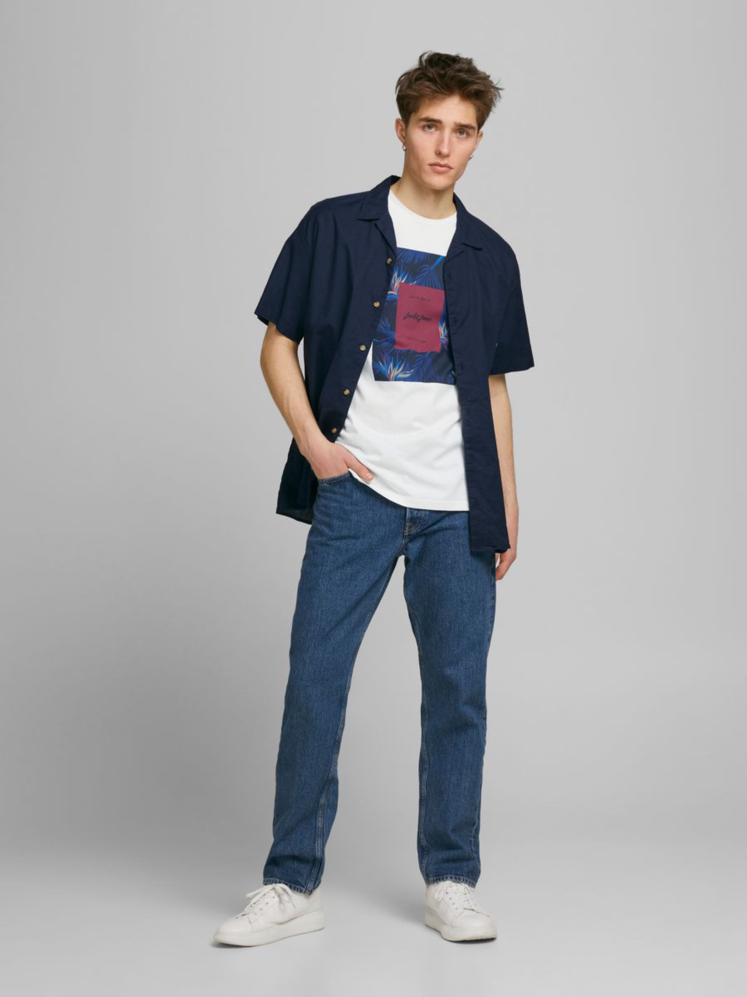 Jack Jones Erkek T-Shirt 12186330 Cloud Dancer