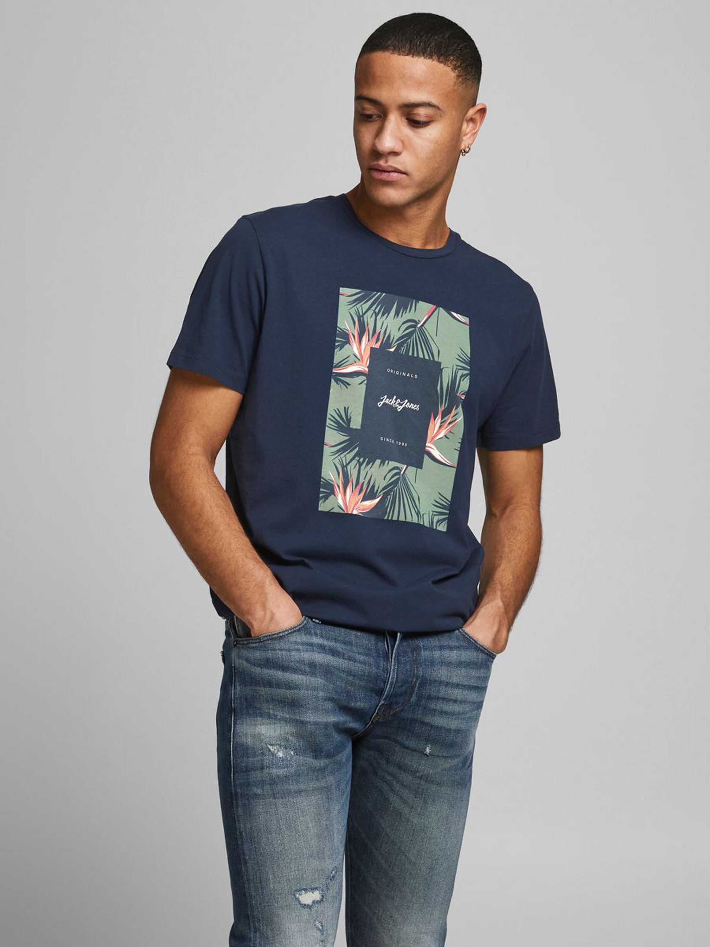 Jack Jones Erkek T-Shirt 12186330 Navy Blazer