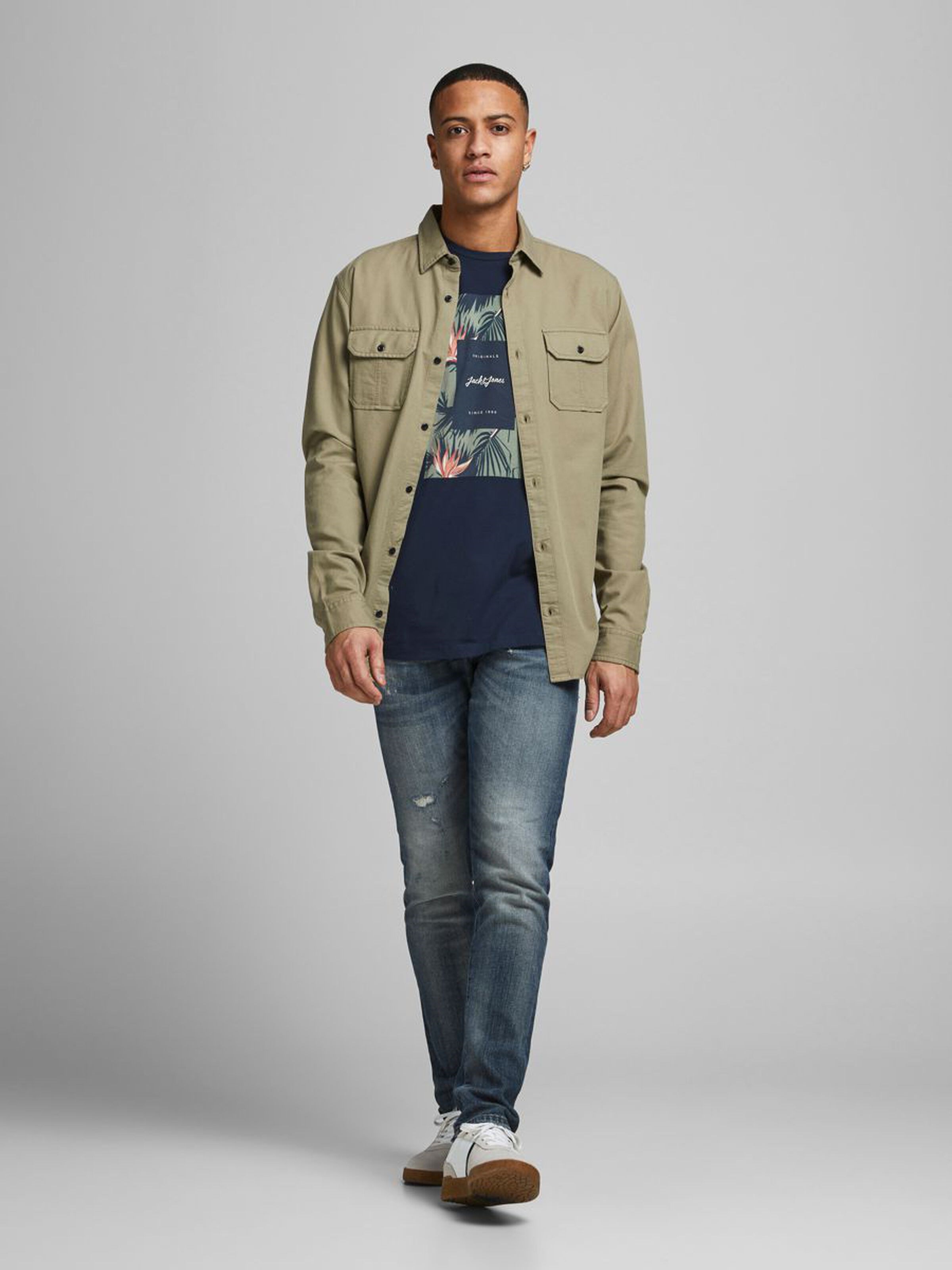 Jack Jones Erkek T-Shirt 12186330 Navy Blazer