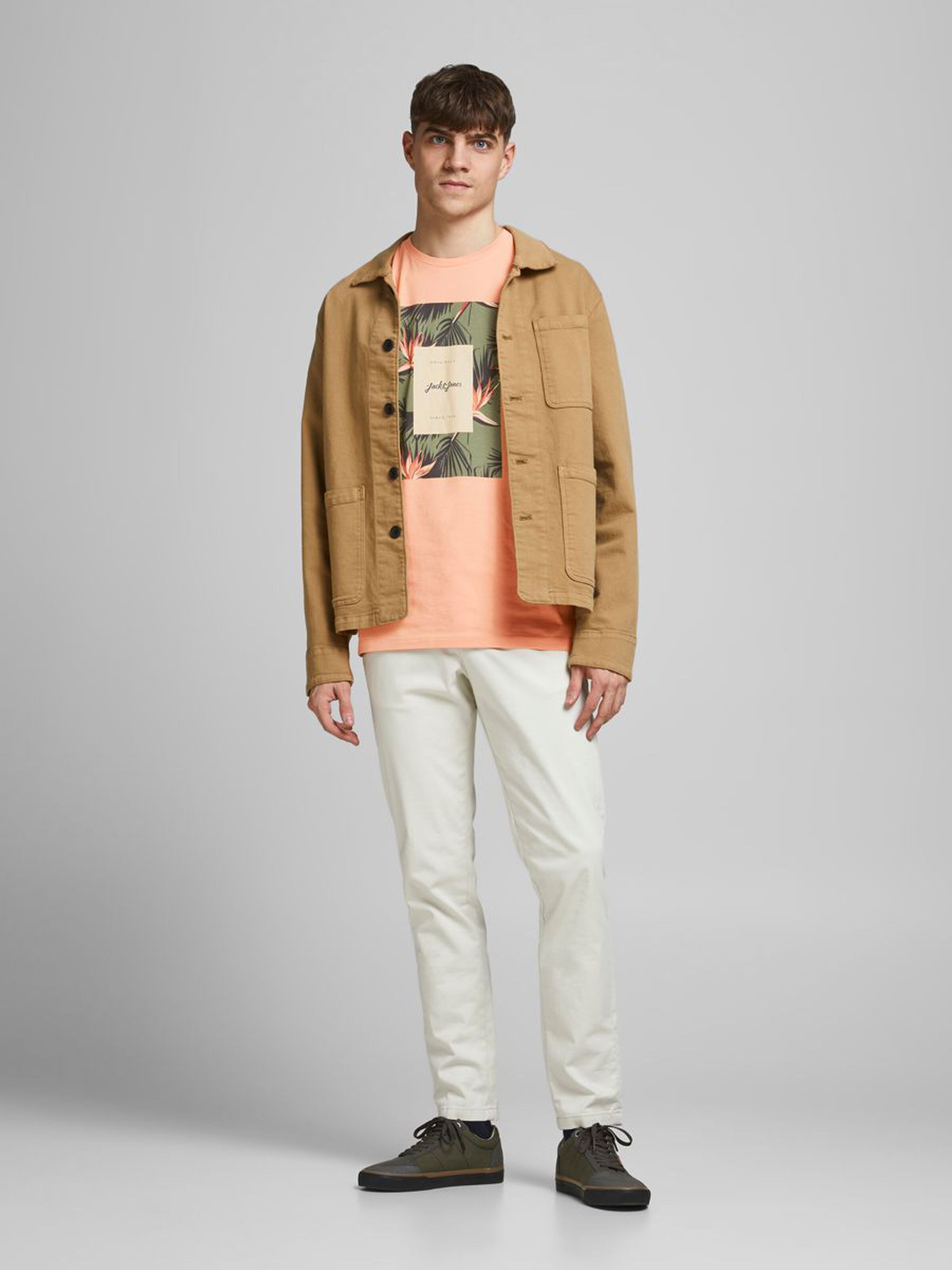 Jack Jones Erkek T-Shirt 12186330 Shell Coral