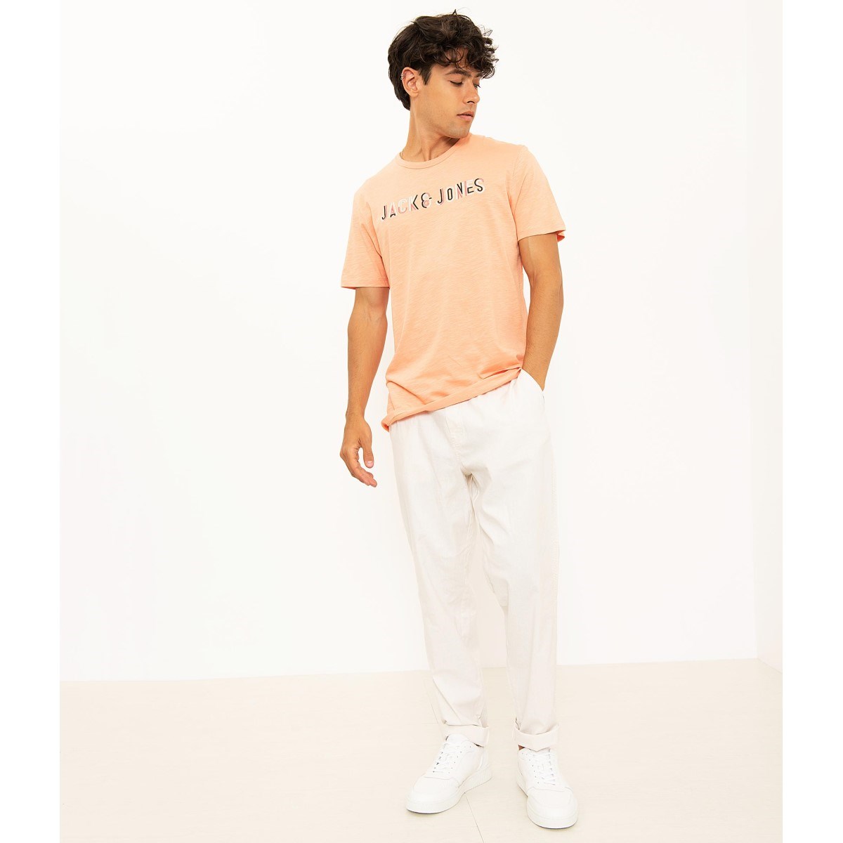 Jack Jones Erkek T-Shirt 12188461 Shell Coral
