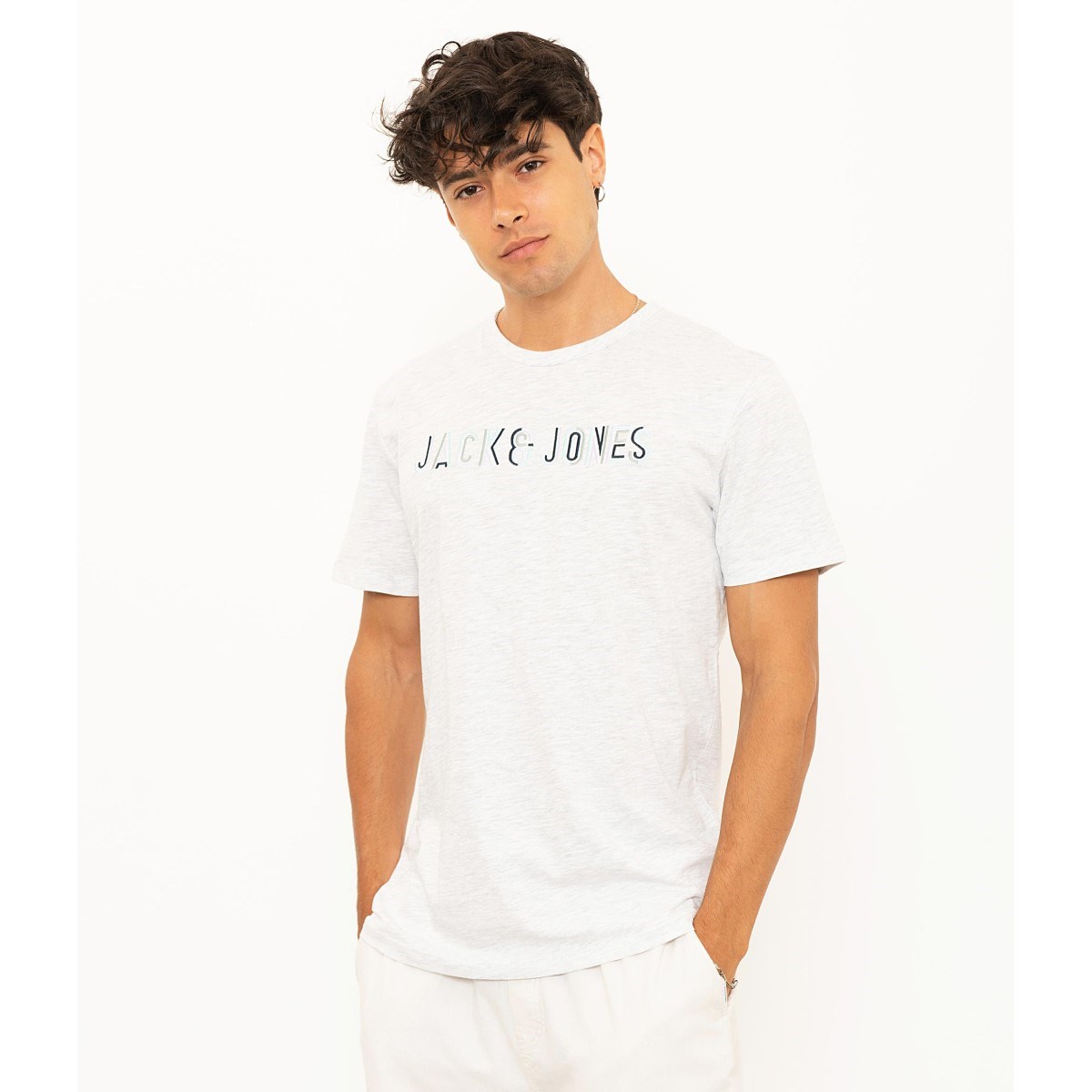 Jack Jones Erkek T-Shirt 12188461 White Melange