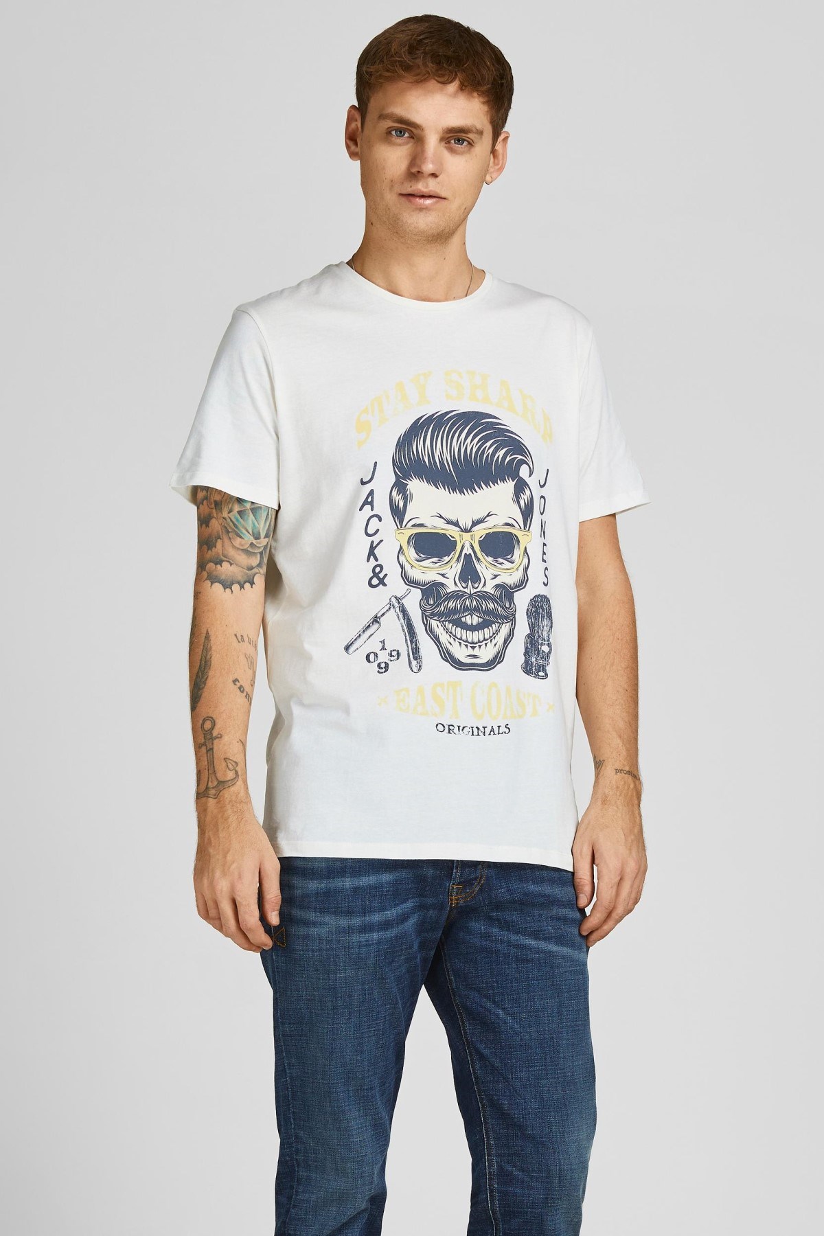 Jack Jones Erkek T-Shirt 12205684 Cloud Dancer