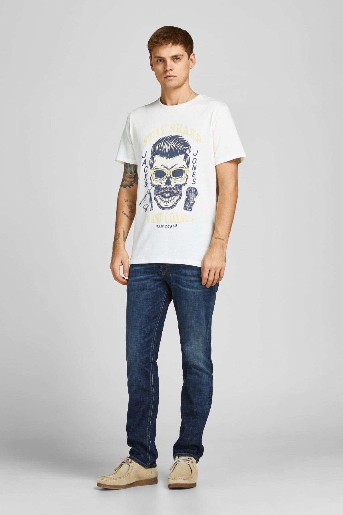 Jack Jones Erkek T-Shirt 12205684 Cloud Dancer