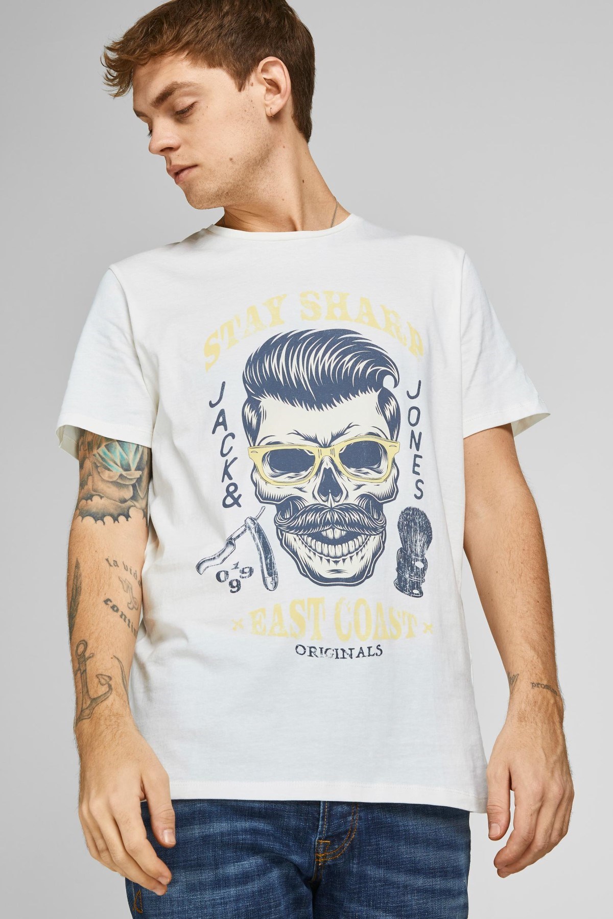 Jack Jones Erkek T-Shirt 12205684 Cloud Dancer
