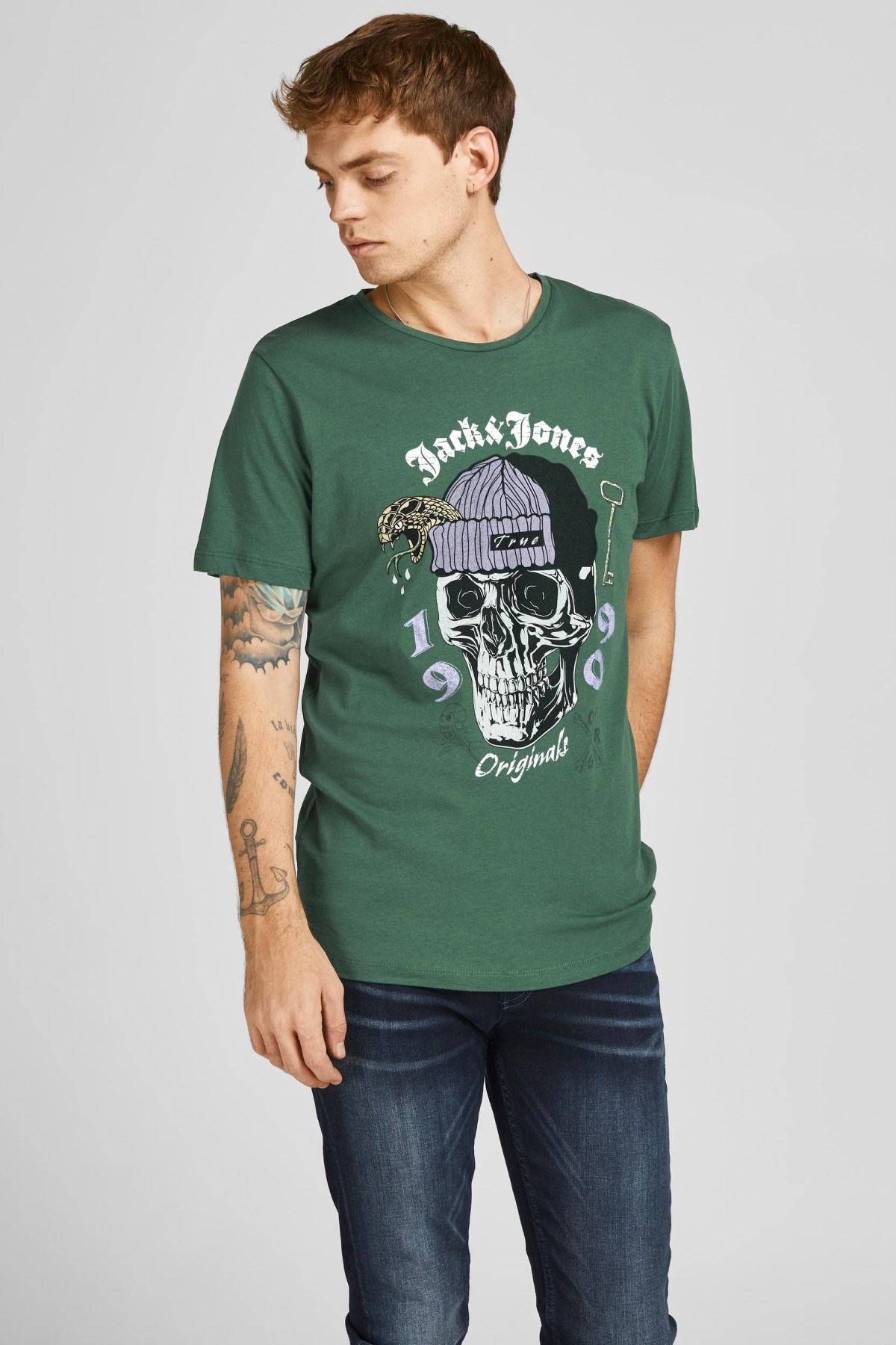 Jack Jones Erkek T-Shirt 12205684 Trekking Green