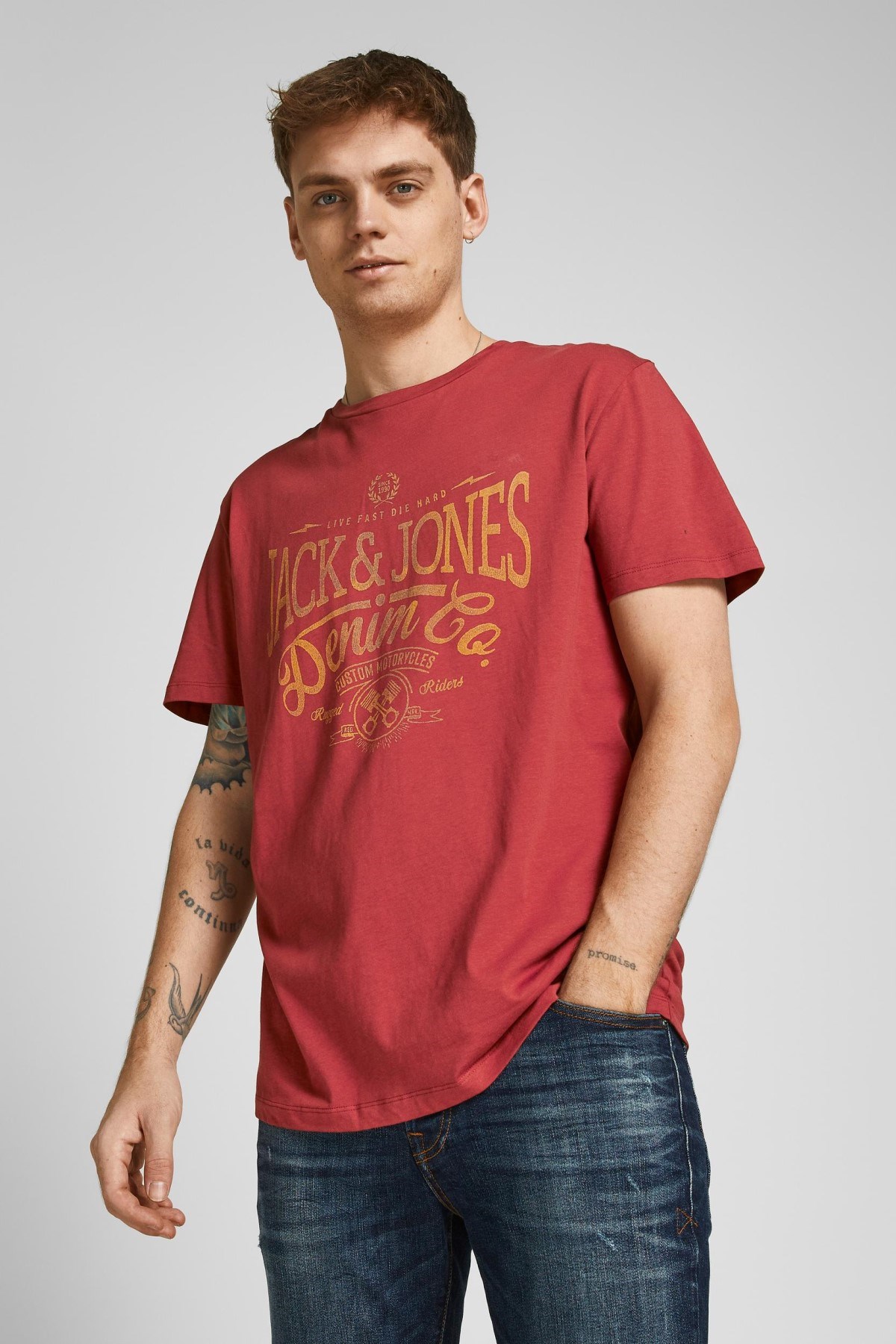 Jack Jones Erkek T-Shirt 12208452 Brick Red