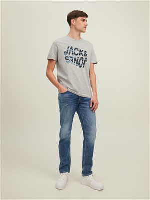 Jack Jones Erkek T-Shirt 12210481 Light Grey Melange