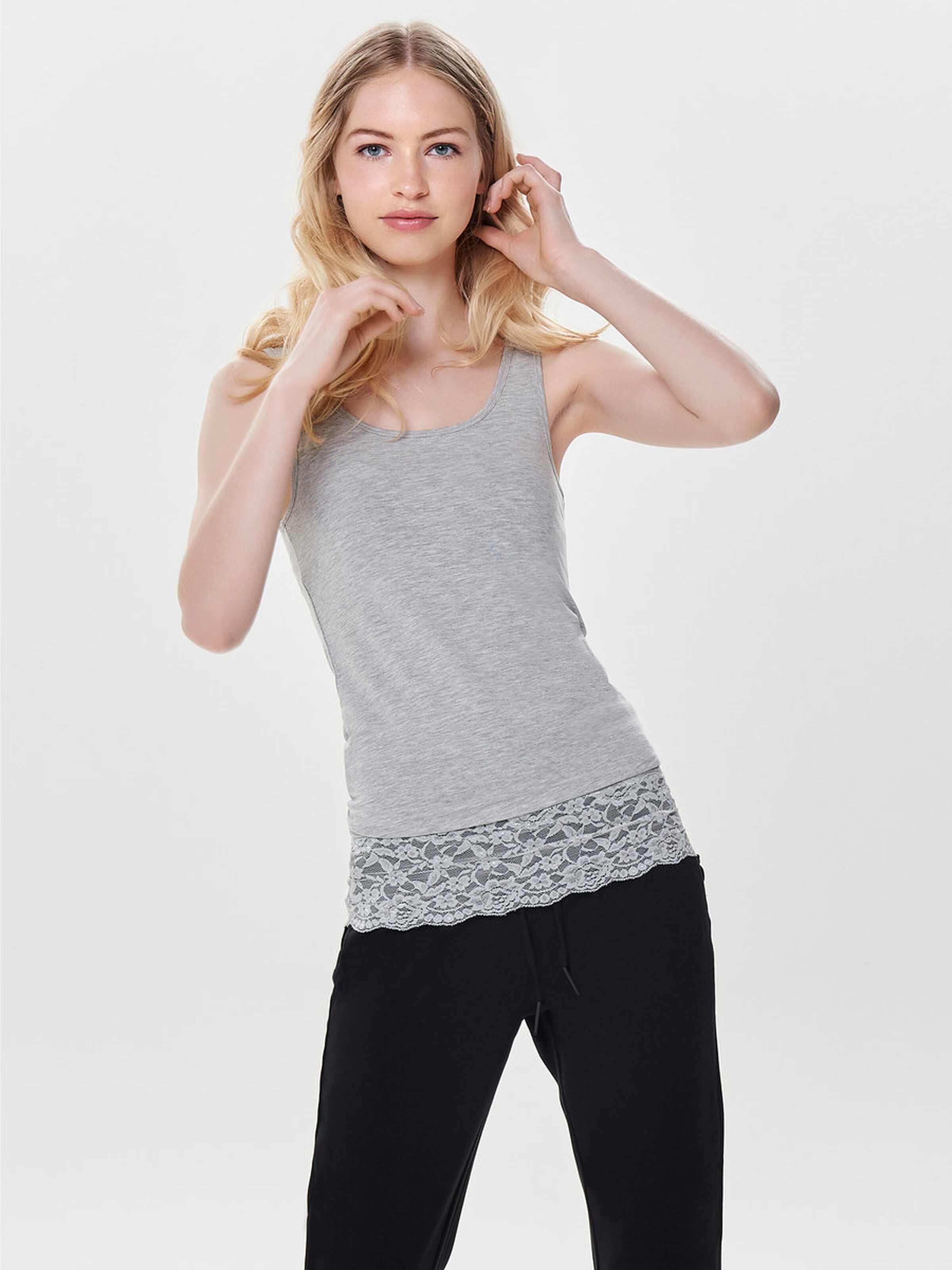 Only Kadın T-Shirt 15072354 Light Grey Melange