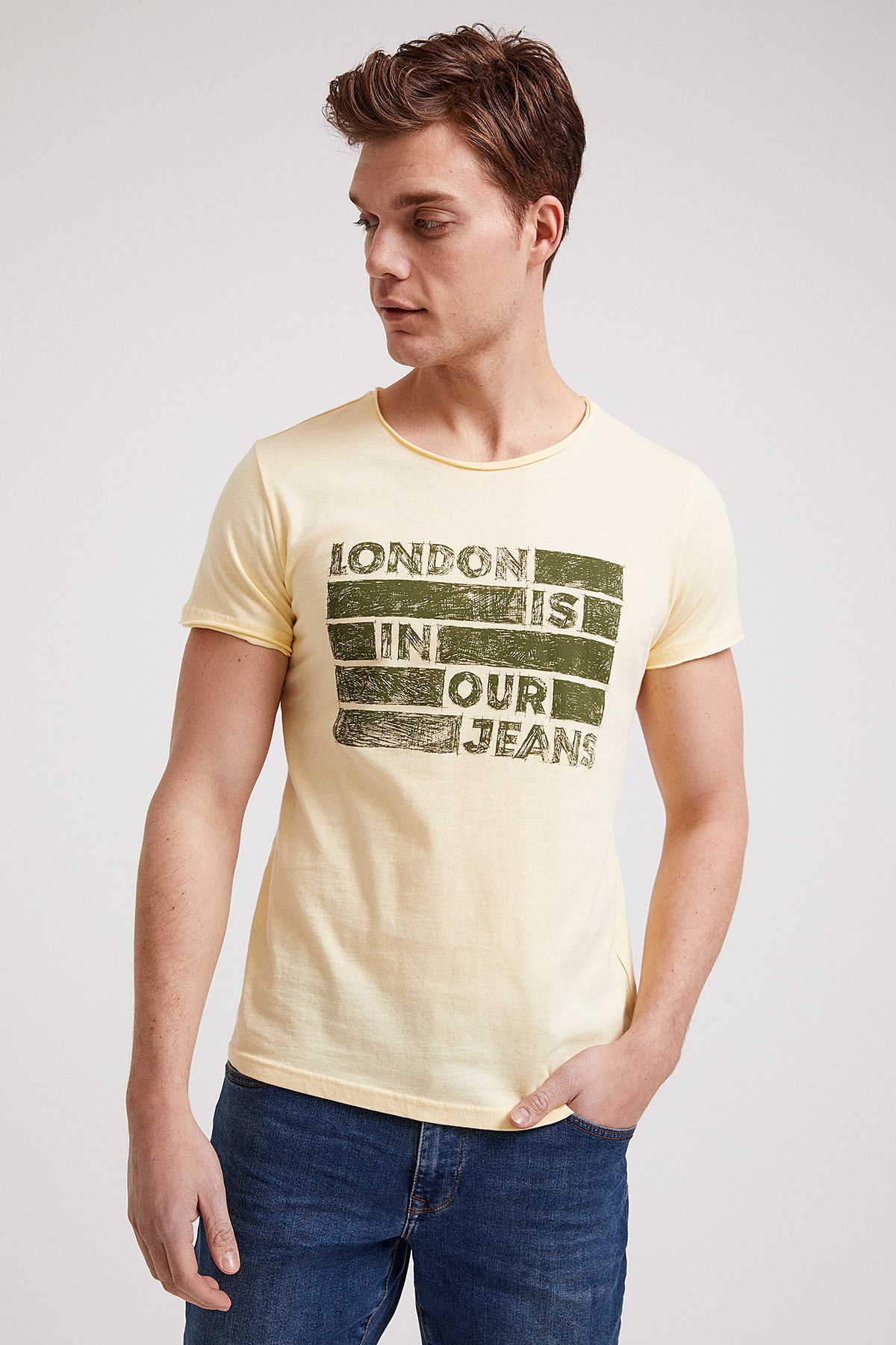 Lee Cooper Erkek T-Shirt 202 LCM 242019 Pastel Sarı