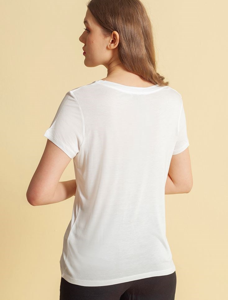 Fashion Friends Kadın T-Shirt 20Y0050B1 Ekru / Ecru