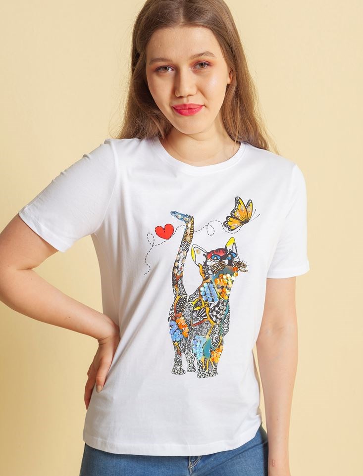 Fashion Friends Kadın T-Shirt 20Y0296B1 Beyaz / White