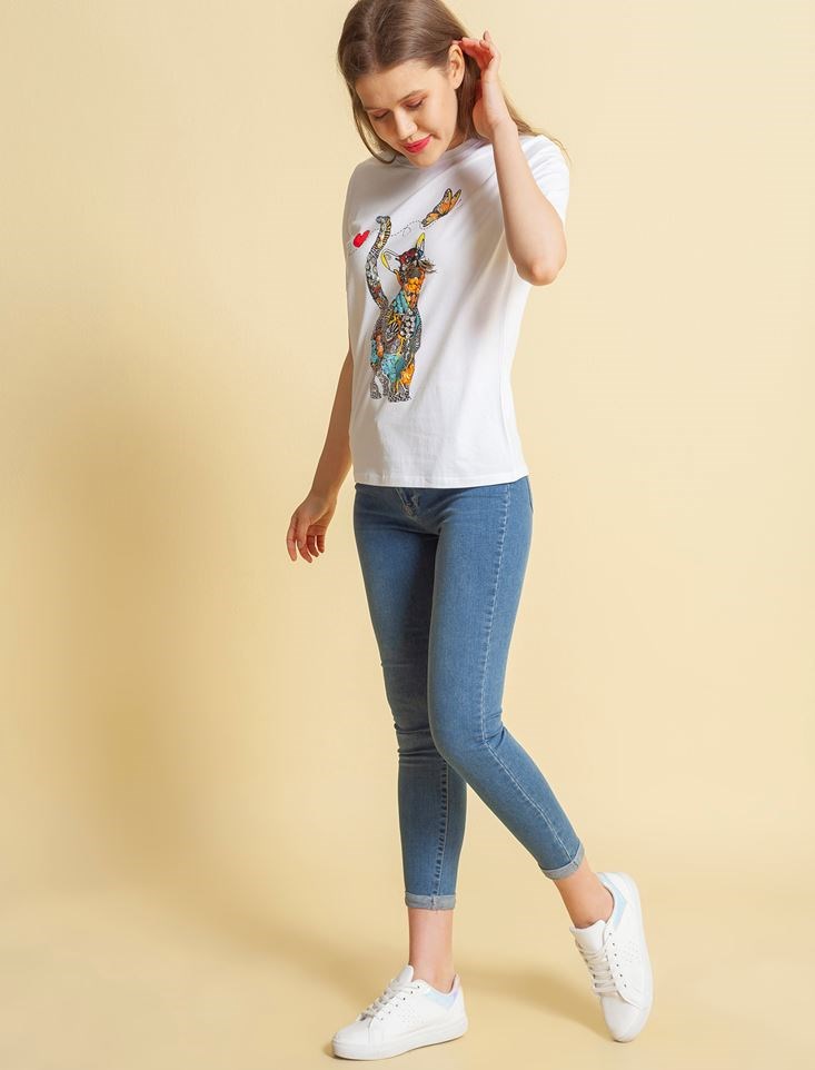 Fashion Friends Kadın T-Shirt 20Y0296B1 Beyaz / White