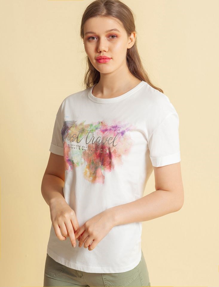 Fashion Friends Kadın T-Shirt 20Y0311B1 Ekru / Ecru