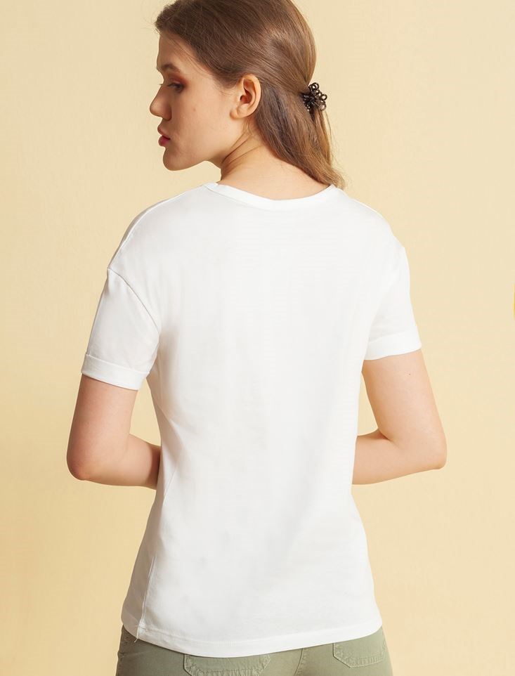 Fashion Friends Kadın T-Shirt 20Y0311B1 Ekru / Ecru
