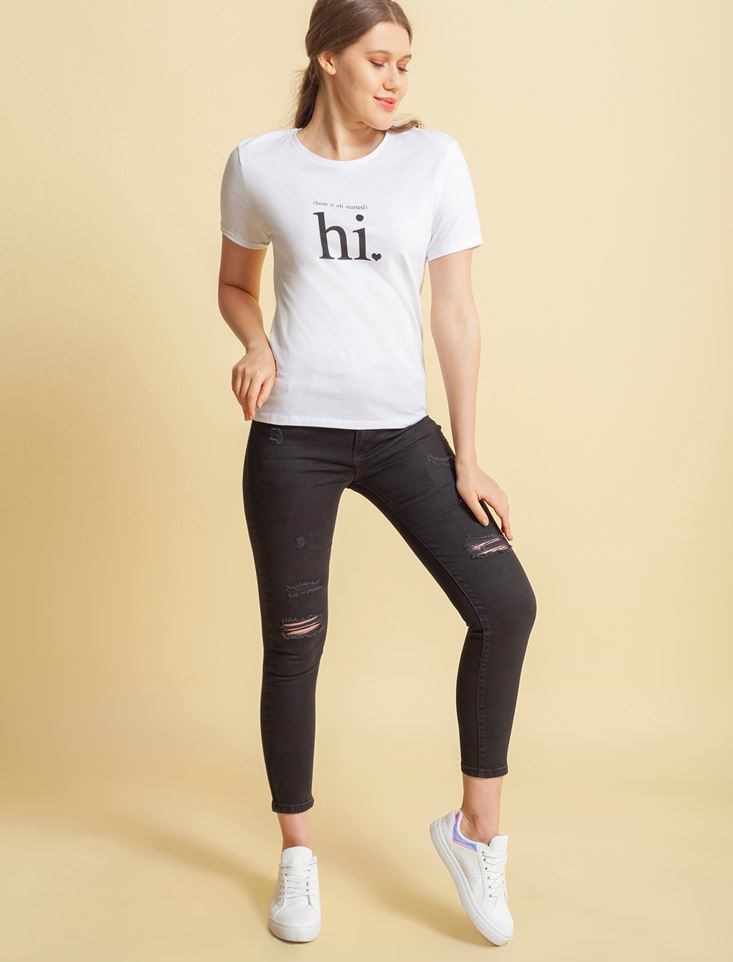 Fashion Friends Kadın T-Shirt 20Y0545B1 Beyaz / White