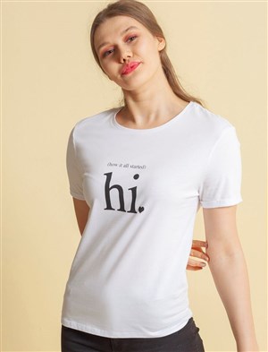 Fashion Friends Kadın T-Shirt 20Y0545B1 Beyaz / White