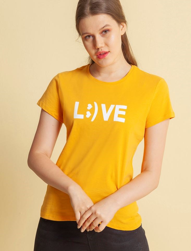 Fashion Friends Kadın T-Shirt 20Y0688B1 Hardal / Mustard