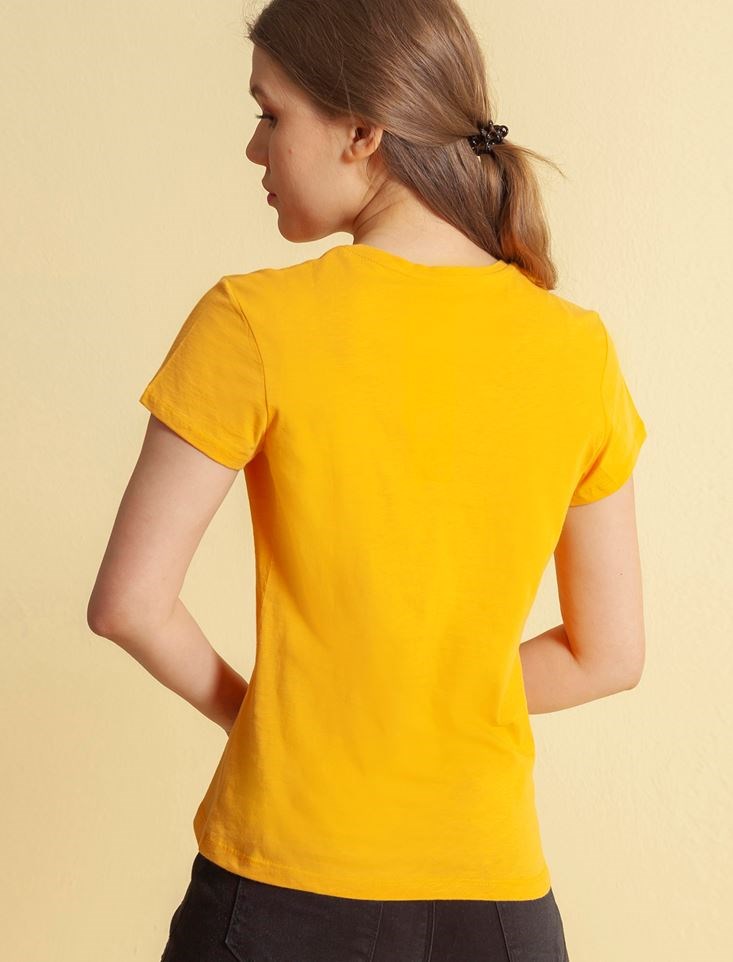 Fashion Friends Kadın T-Shirt 20Y0688B1 Hardal / Mustard