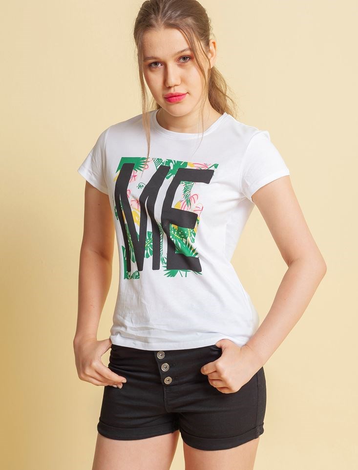 Fashion Friends Kadın T-Shirt 20Y0887B1 Beyaz / White
